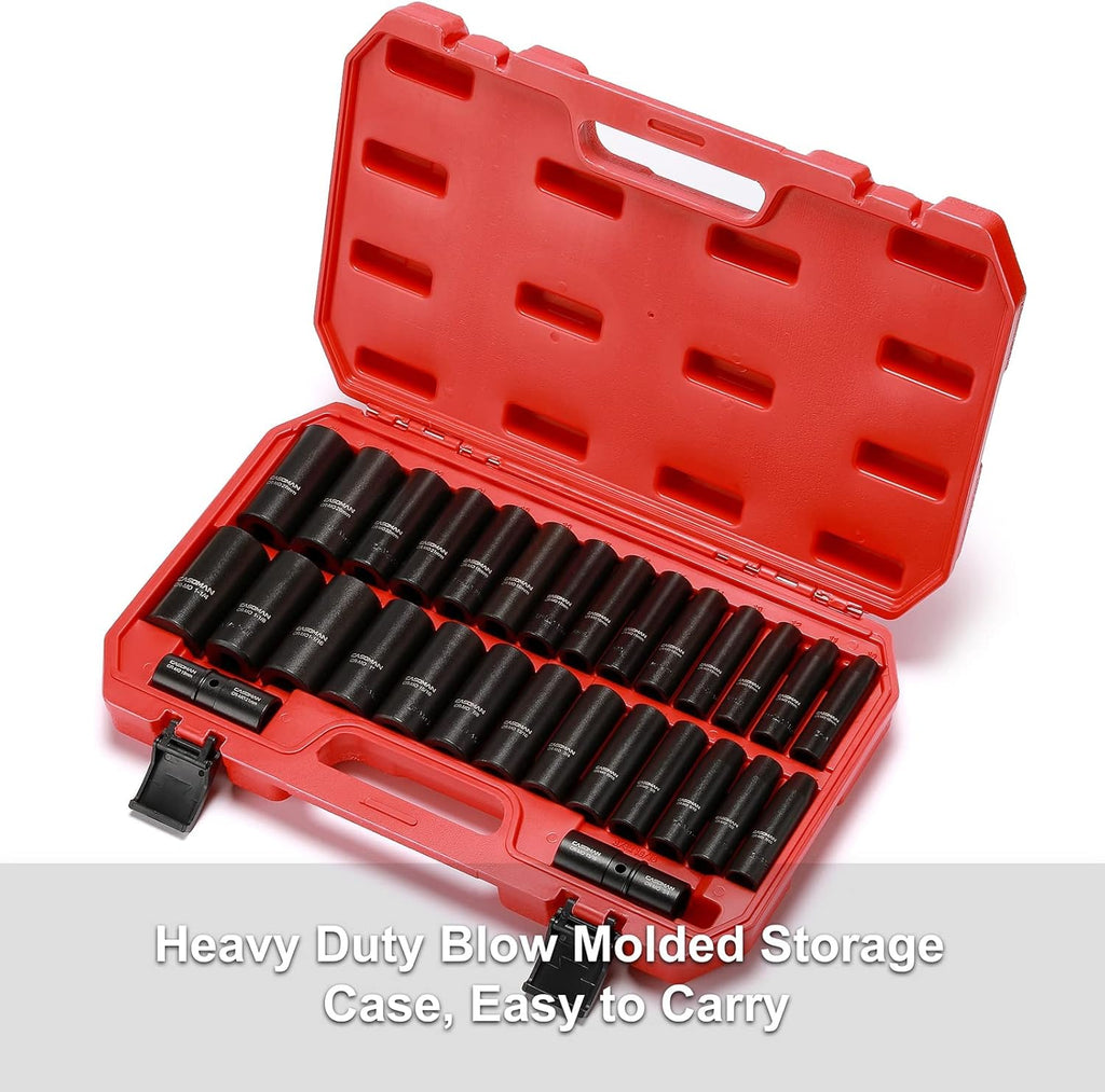 1/2-Inch 29 Pieces Deep Impact Socket Set, CR-MO, Metric & SAE P26671