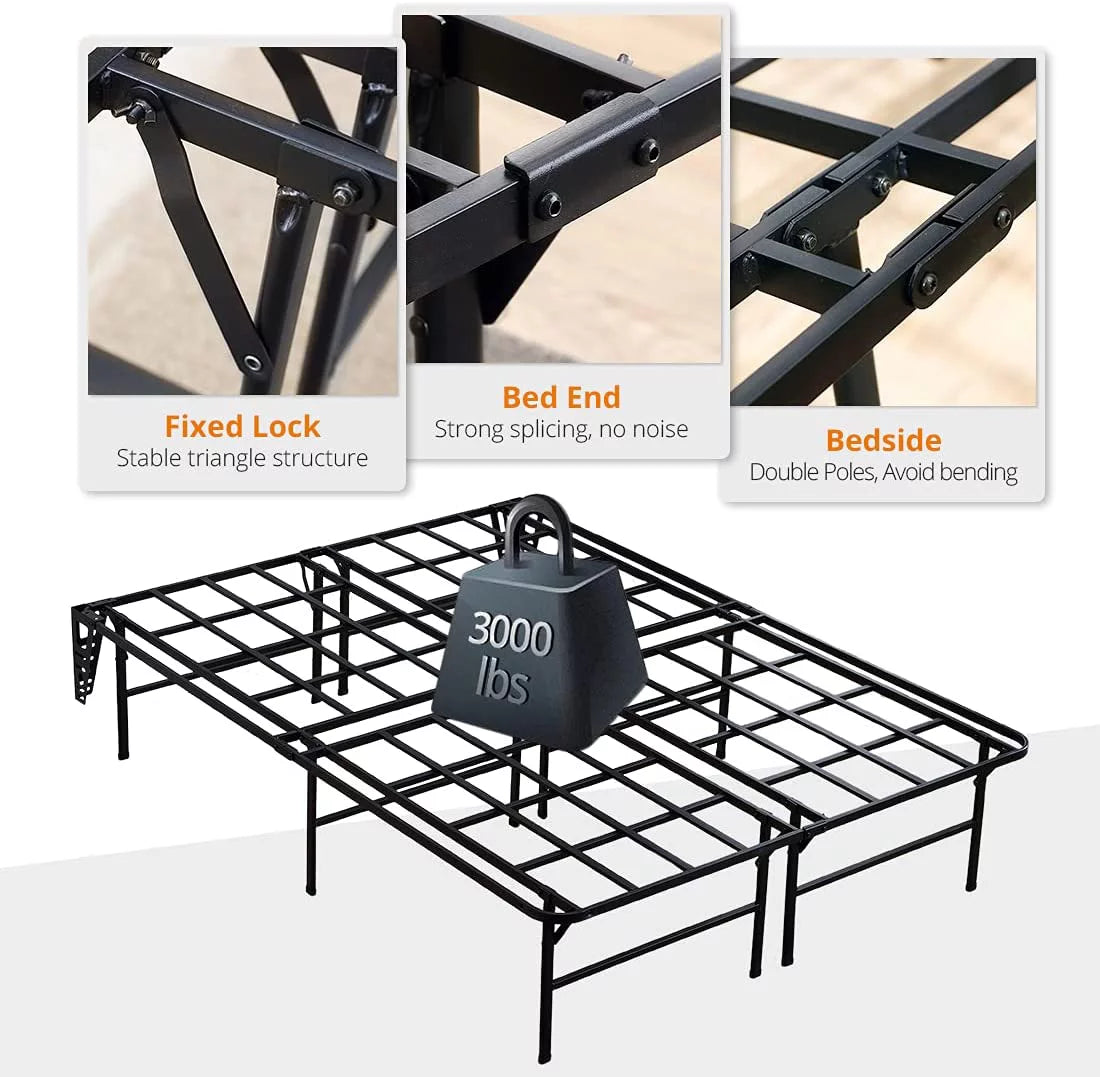 16in Heavy Duty Steel Slat Full Platform Bed Frame Black O827