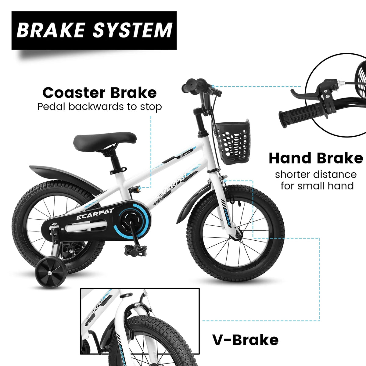 16 Inch Kids Bike with Training Wheels and Basket, White Z6515