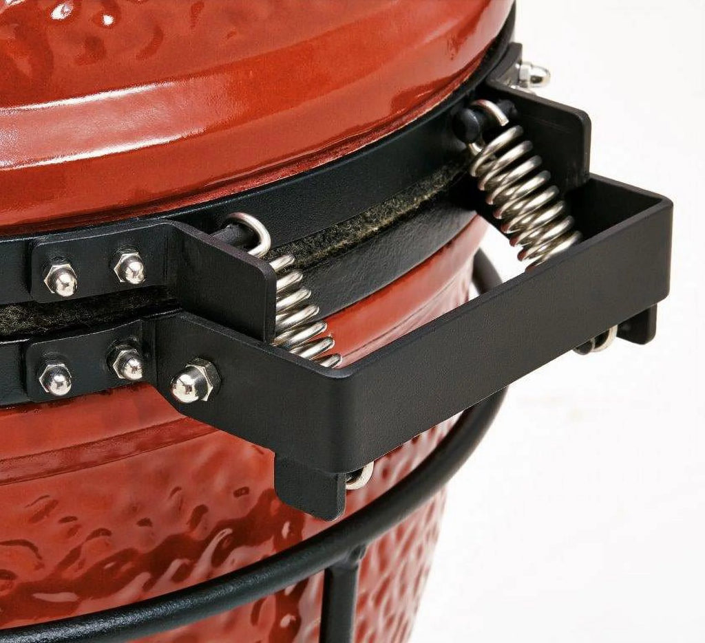 13.5 in. Portable Charcoal Grill in Red with Cast Iron Cart E2037
