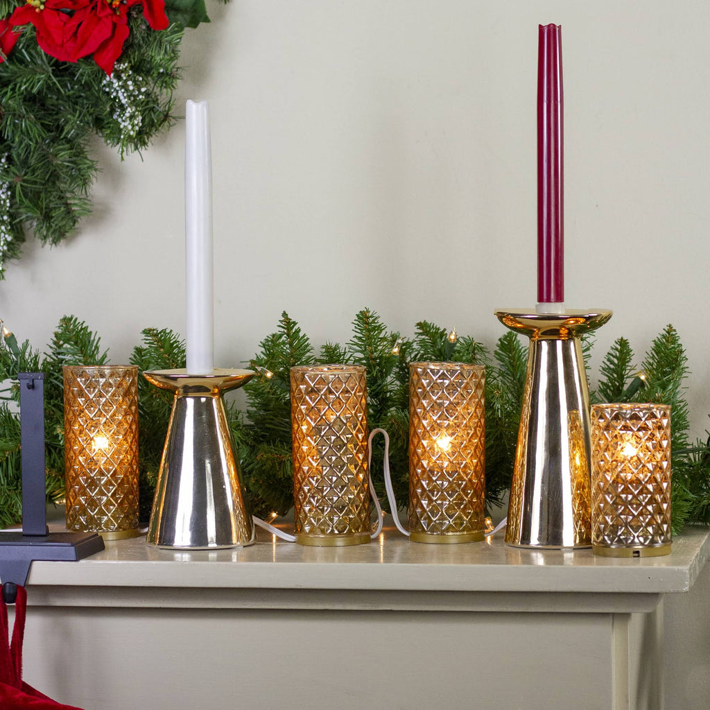 Gold Mercury Glass Flameless Christmas Candle Lights I69491