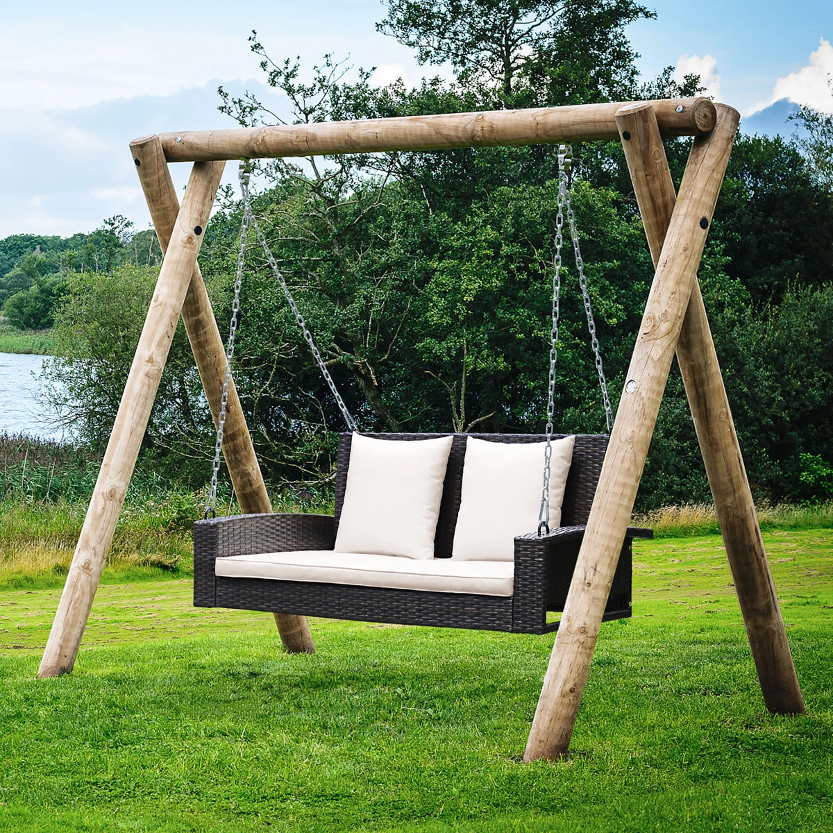 2-Person Rattan Hanging Porch Swing Bench J916