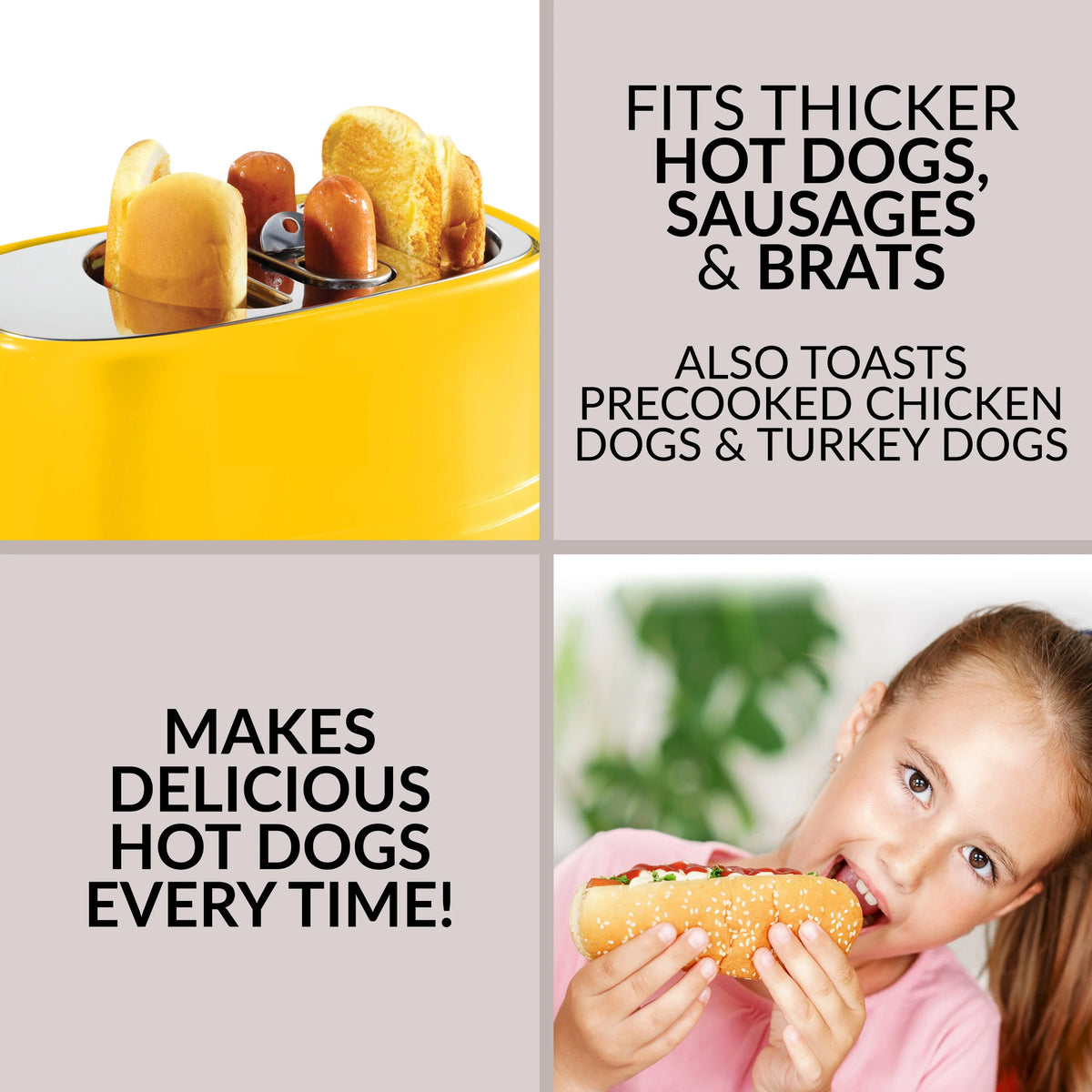 2 Slot Hot Dog and Bun Toaster with Mini Tongs Y85217