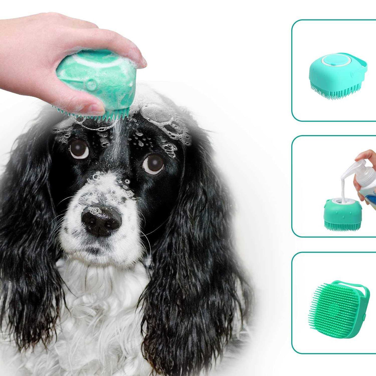 Pet Grooming Bath Massage Brush with Soap Dispenser H130