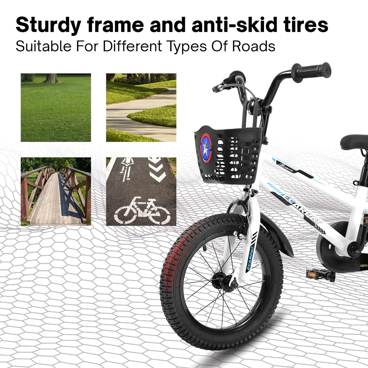 16 Inch Kids Bike with Training Wheels and Basket, White Z6515