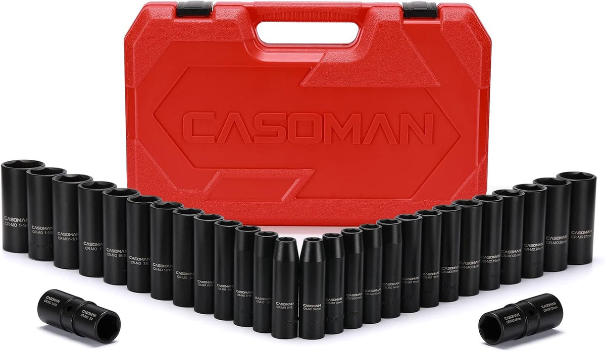 1/2-Inch 29 Pieces Deep Impact Socket Set, CR-MO, Metric & SAE P26671