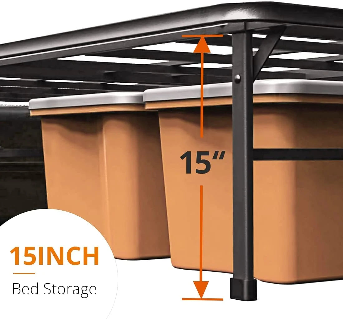 16in Heavy Duty Steel Slat Full Platform Bed Frame Black O827