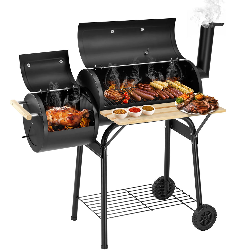 Charcoal Grill with Offset Smoker & Side Table Q794