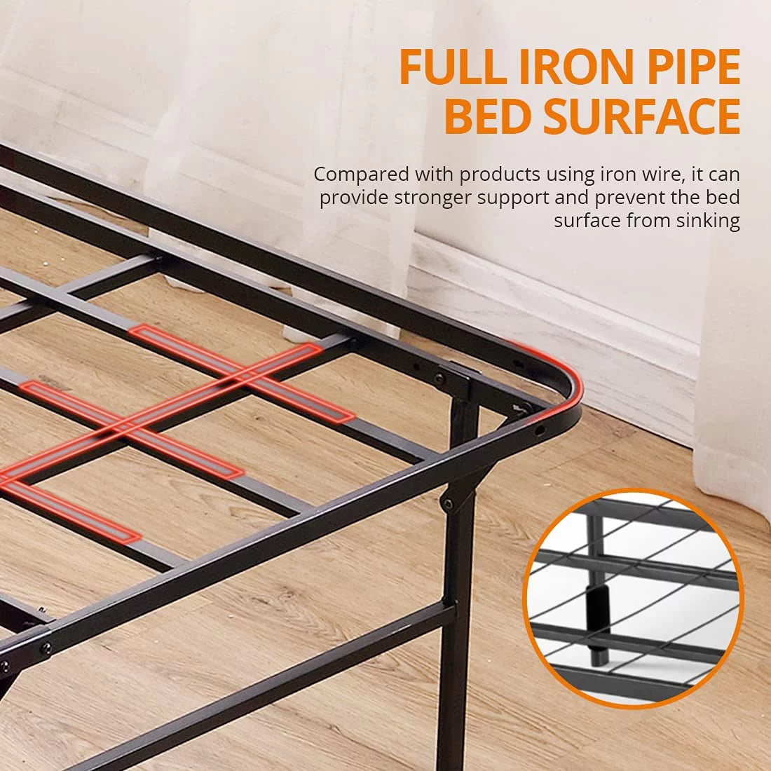 16in Heavy Duty Steel Slat Full Platform Bed Frame Black O827