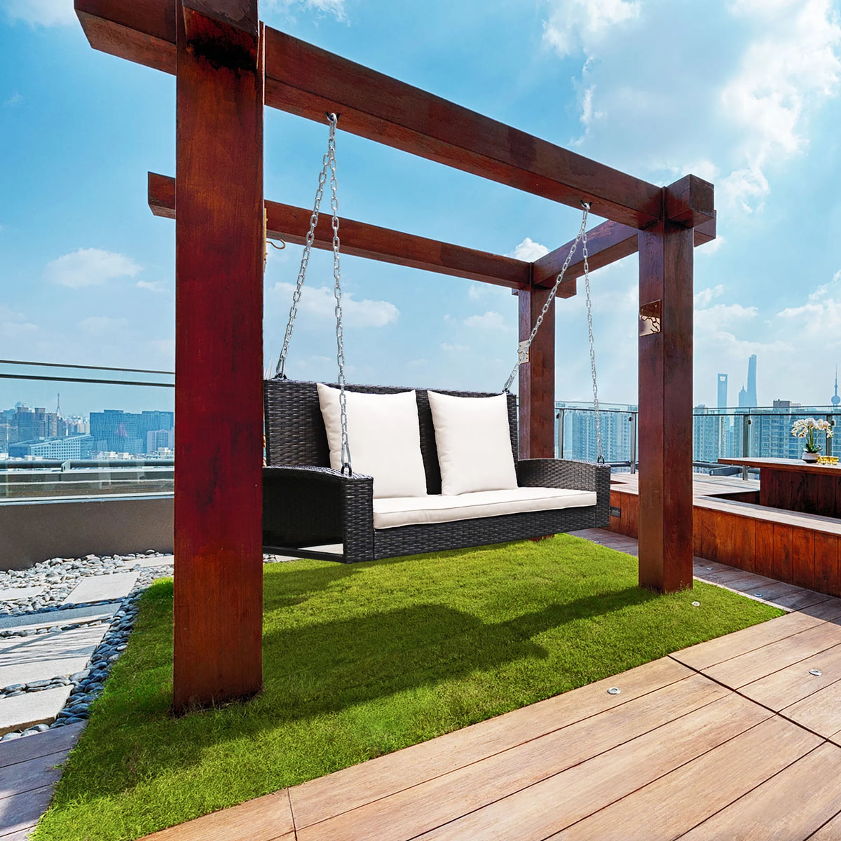 2-Person Rattan Hanging Porch Swing Bench J916