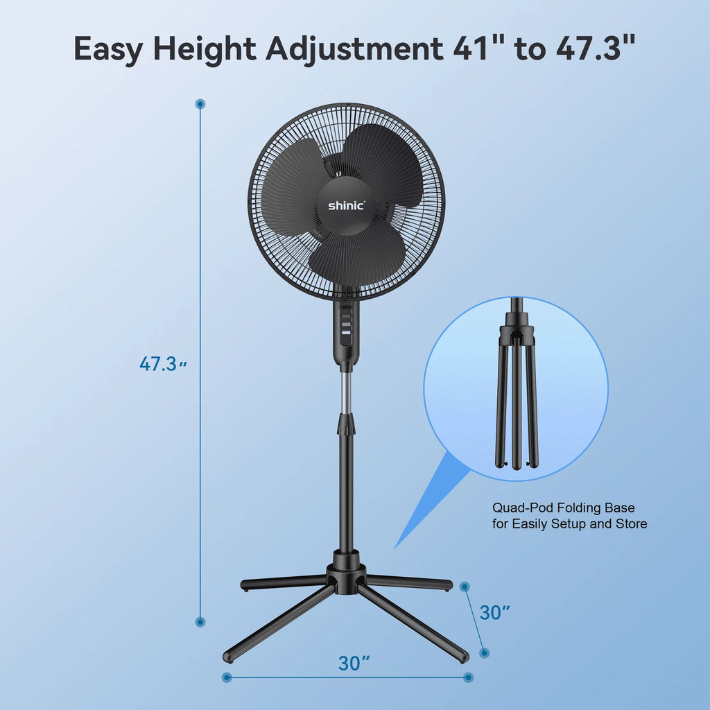 16 3-Speed Oscillating Pedestal Fan with Folding Base, Adjustable Height and Tilt, Black P512