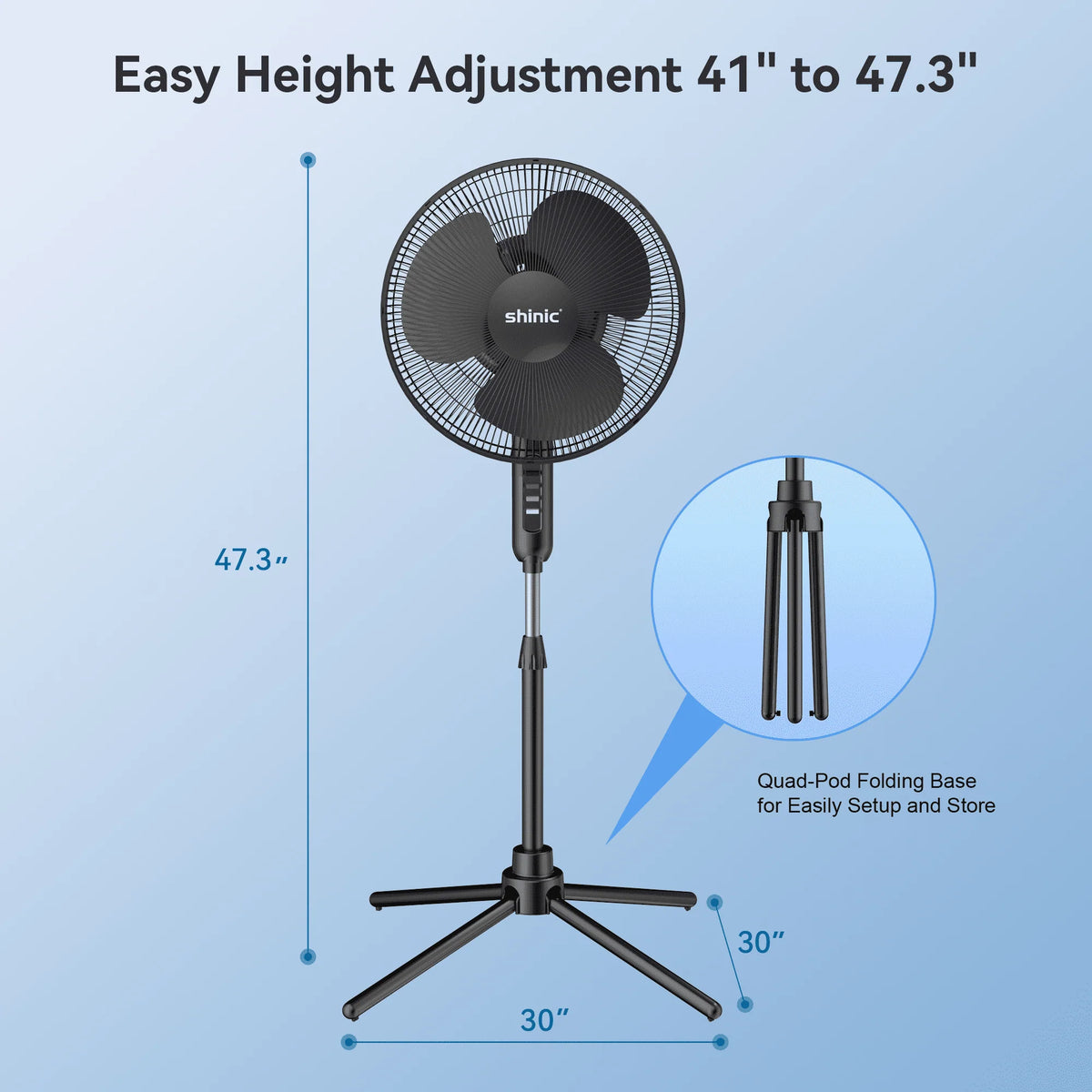 16 3-Speed Oscillating Pedestal Fan with Folding Base, Adjustable Height and Tilt, Black P512