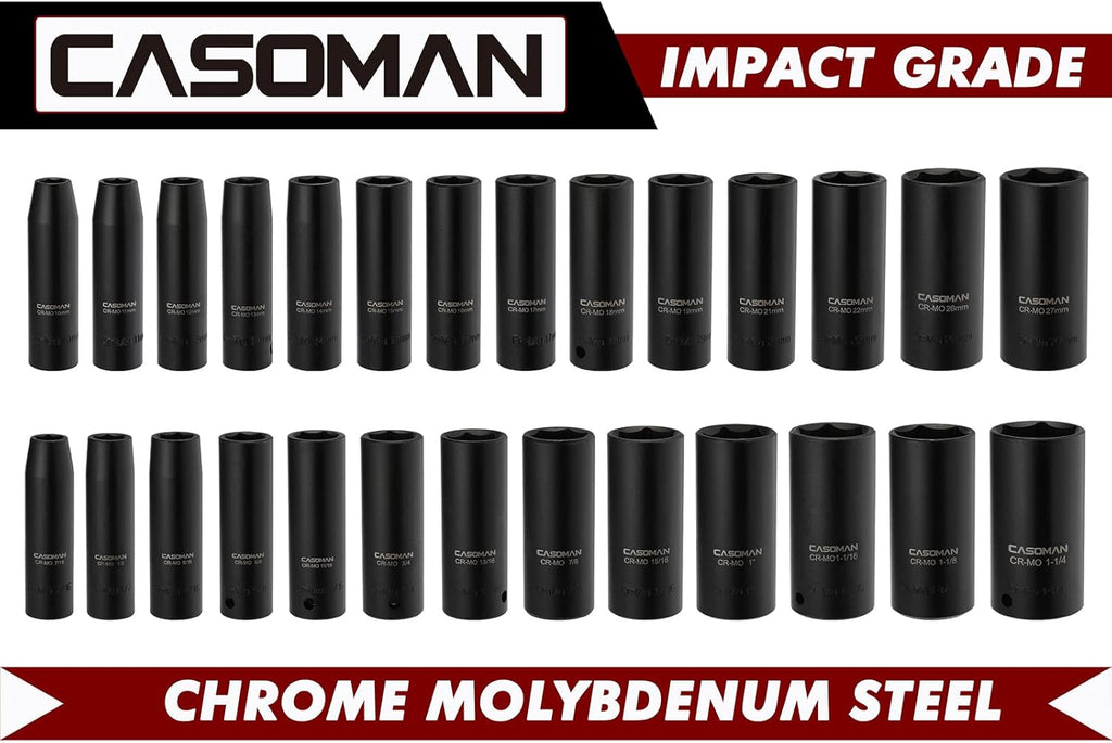1/2-Inch 29 Pieces Deep Impact Socket Set, CR-MO, Metric & SAE P26671