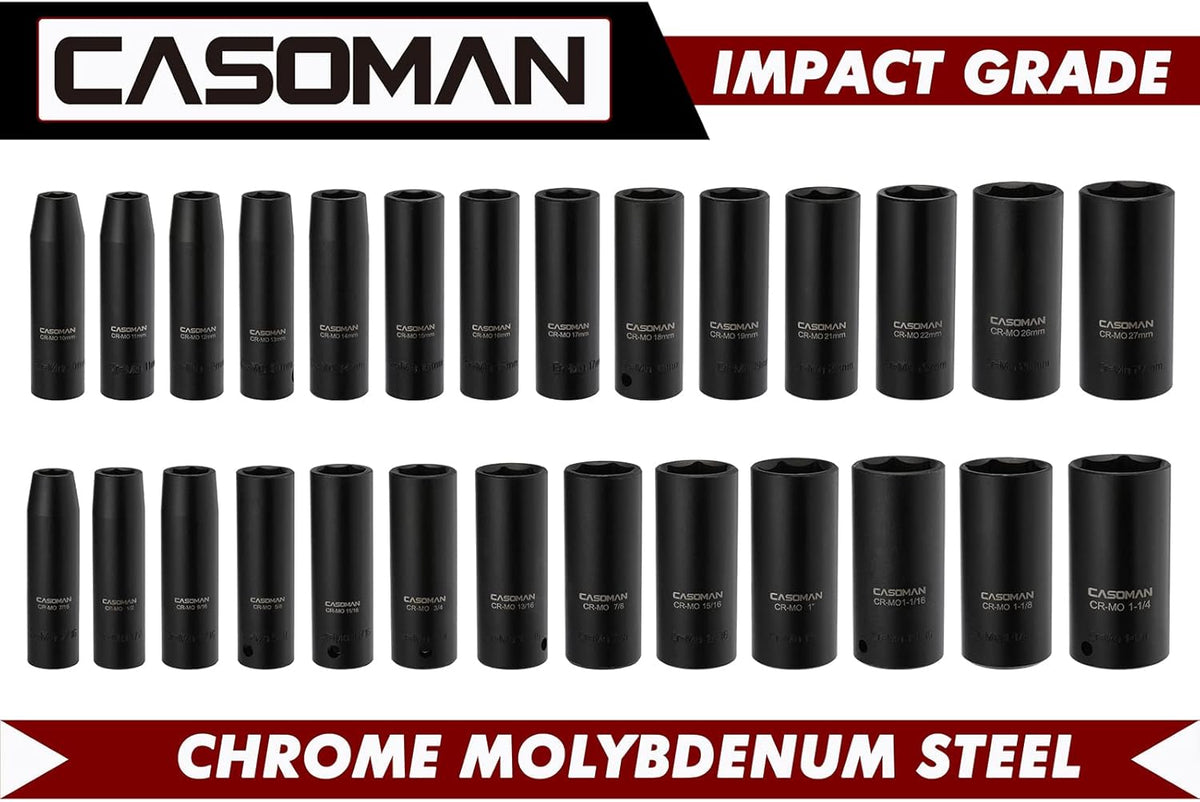 1/2-Inch 29 Pieces Deep Impact Socket Set, CR-MO, Metric & SAE P26671