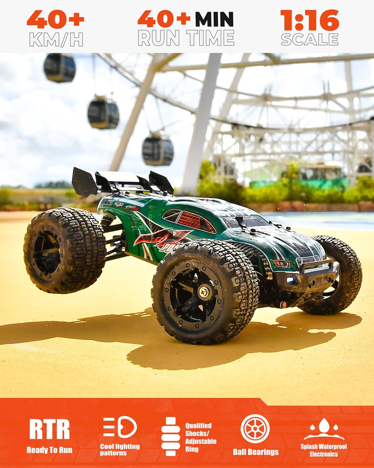1:16 Scale 4WD Remote Control Monster Truck with 2 Rechargeable Batteries T490696
