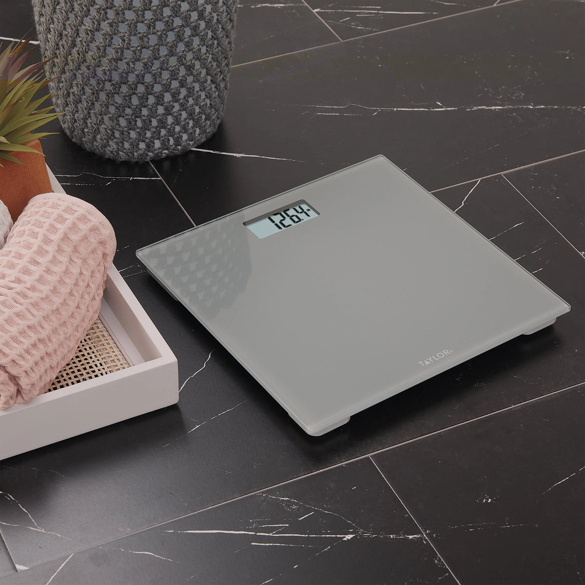 Gray Glass Digital Bathroom Scale 350lb Capacity L274977