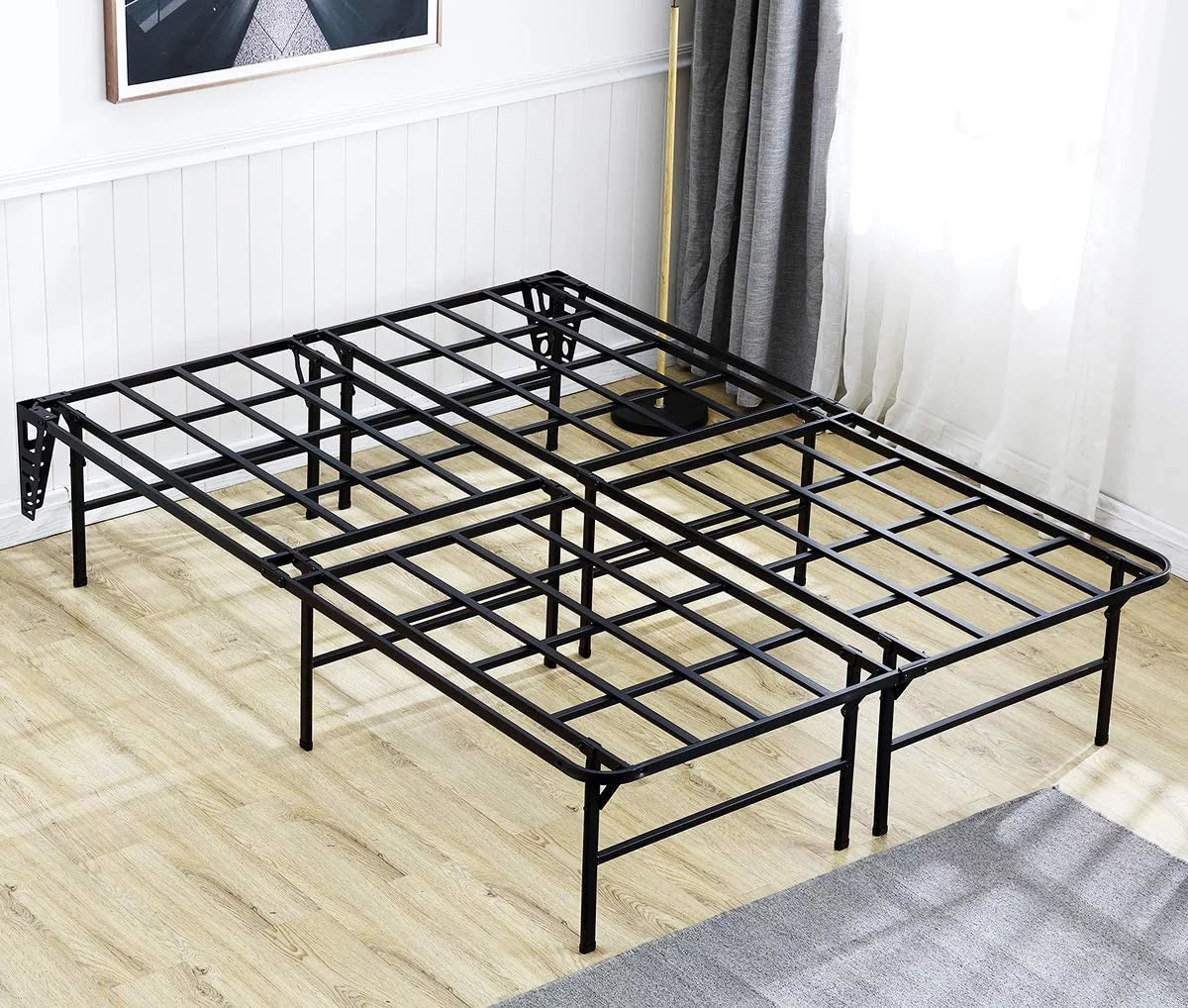 16in Heavy Duty Steel Slat Full Platform Bed Frame Black O827