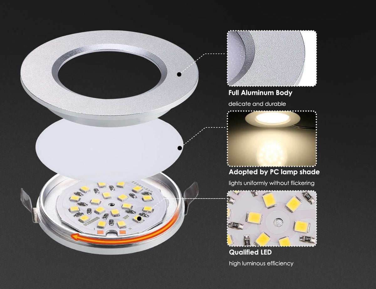 12V Waterproof Ultra-Thin LED Ceiling Light 3000K Warm White 12 Pack I831009