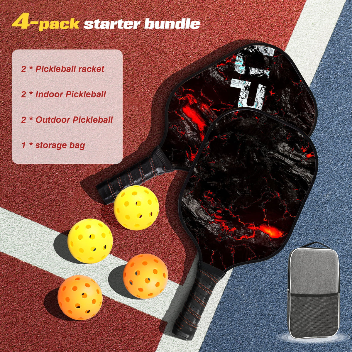 Graphite Fiber Pickleball Paddles Set with 4 Balls and Backpack Z58287