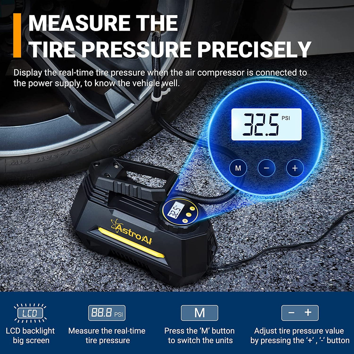 Yellow 100 PSI Electric Tire Inflator A834