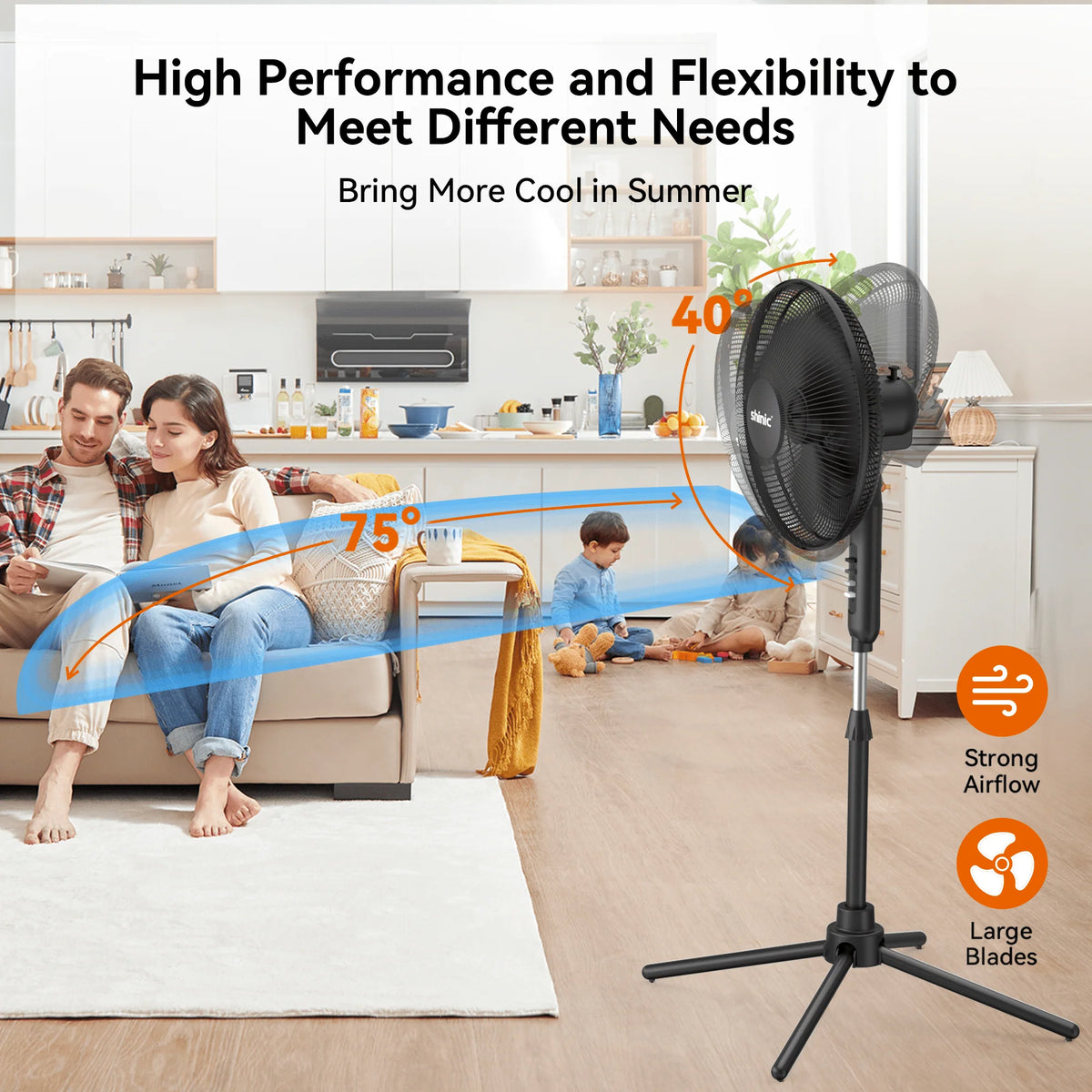 16 3-Speed Oscillating Pedestal Fan with Folding Base, Adjustable Height and Tilt, Black P512