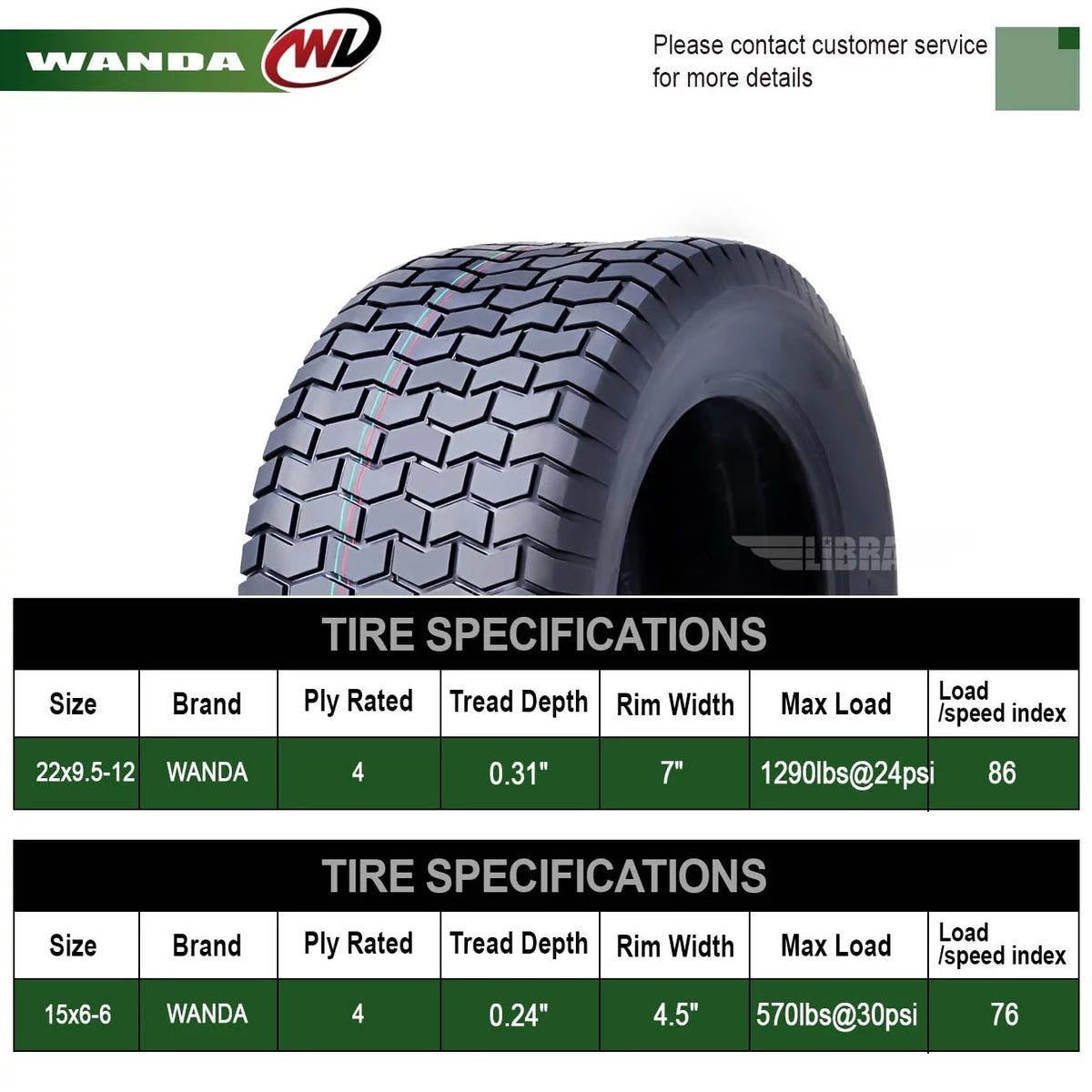 15X6-6 & 20X8-8 Lawn Mower Tractor Turf Tires Set 4 W144270