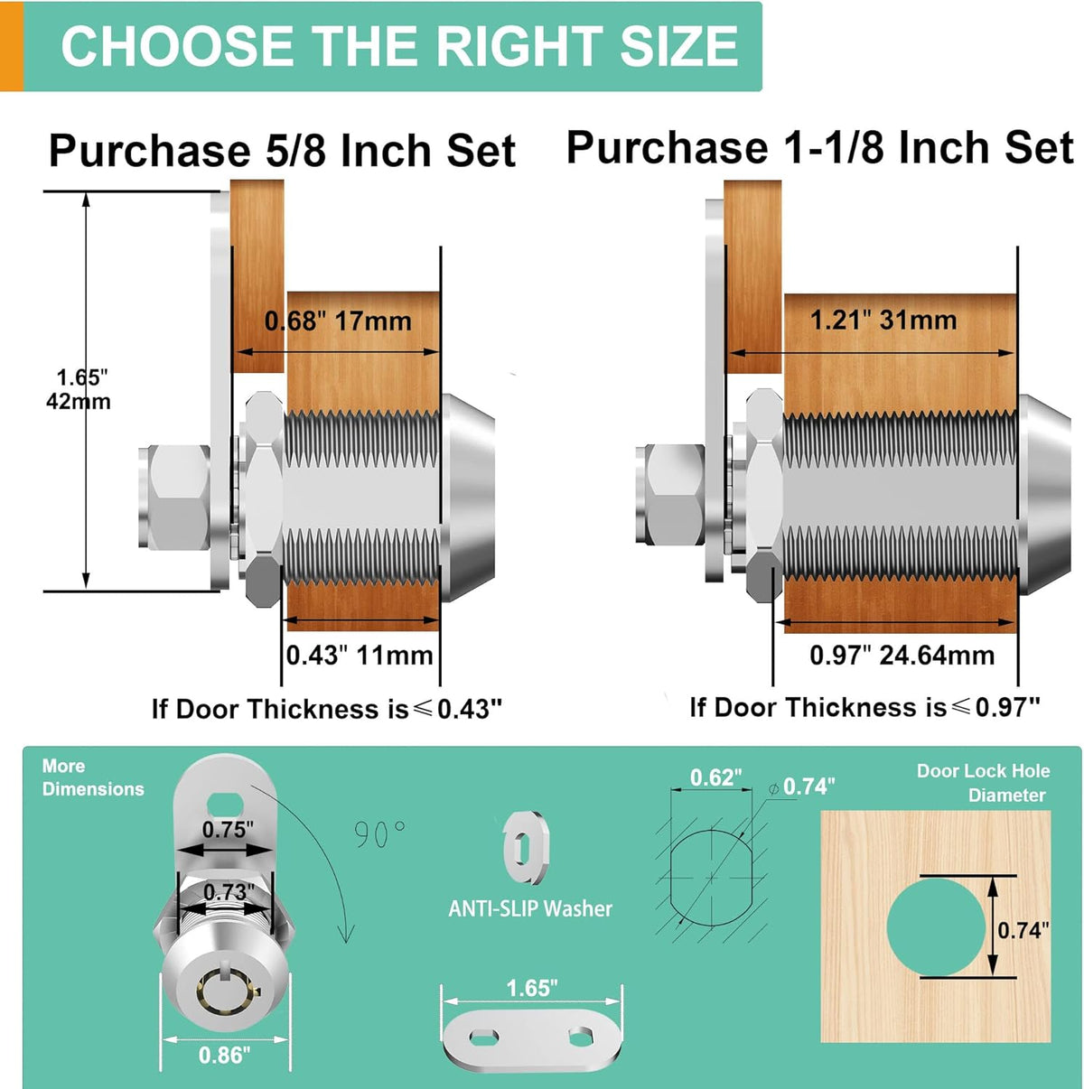 6 Pack 1-1/8 Inch Keyed Alike Zinc Alloy Cam Lock X7167