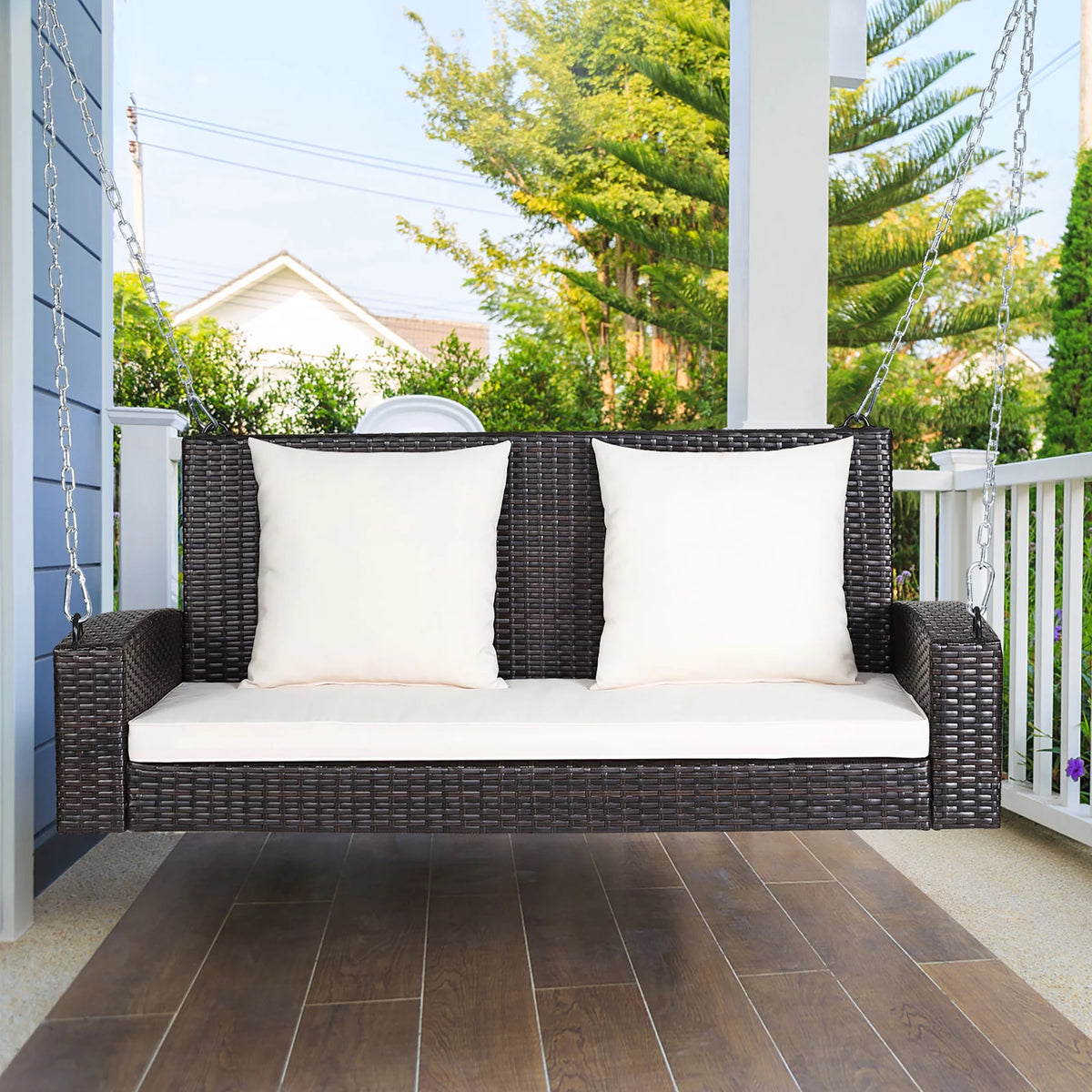 2-Person Rattan Hanging Porch Swing Bench J916