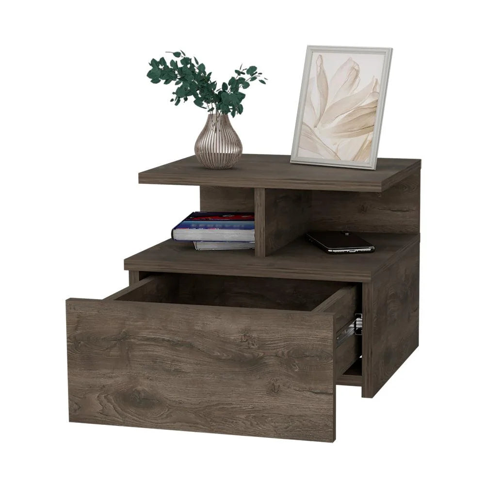 Floating Nightstand with 2-Tier Shelf and 1-Drawer C69675