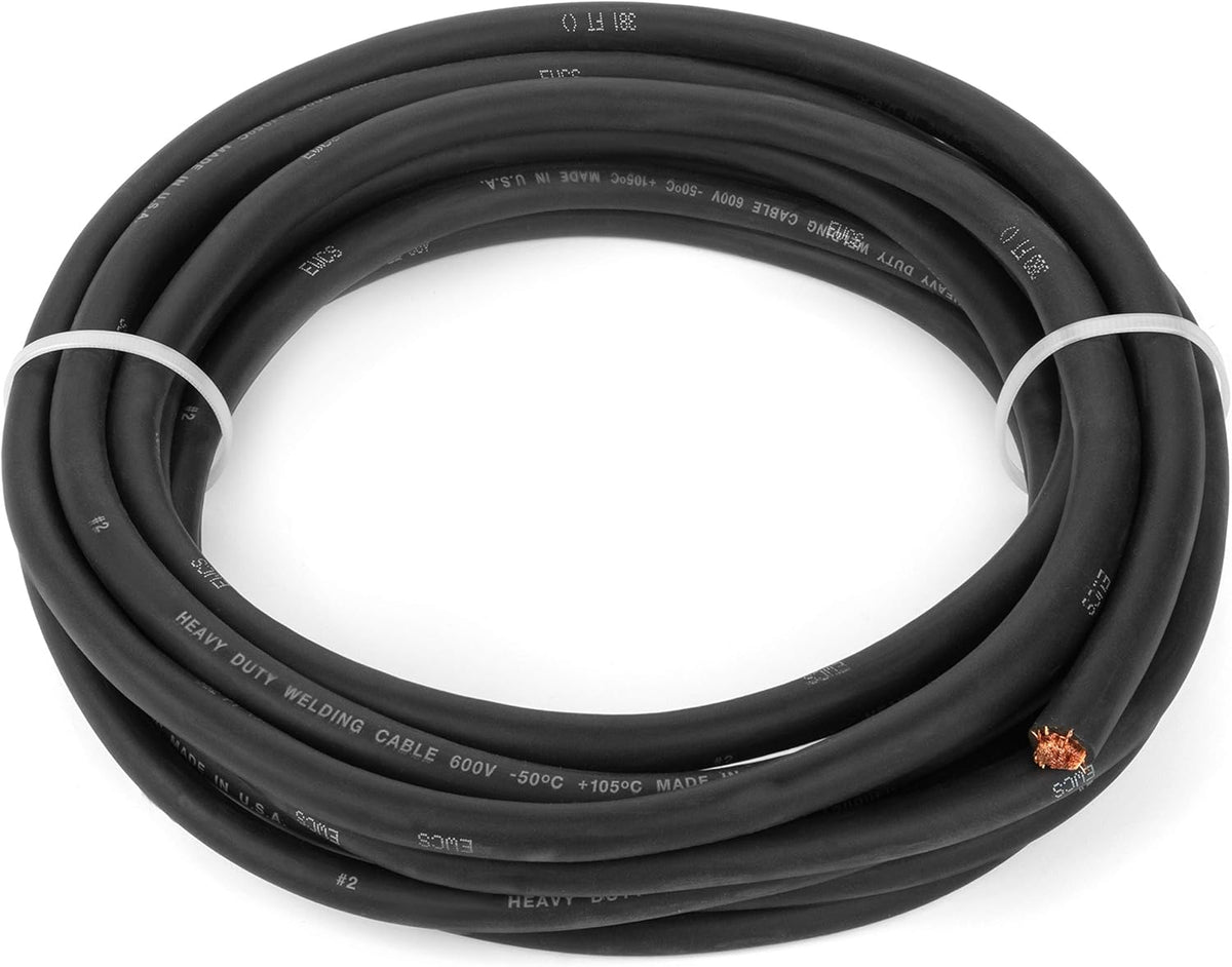 2 Gauge Flexible Welding Cable 600 Volt Black 20 Feet T976