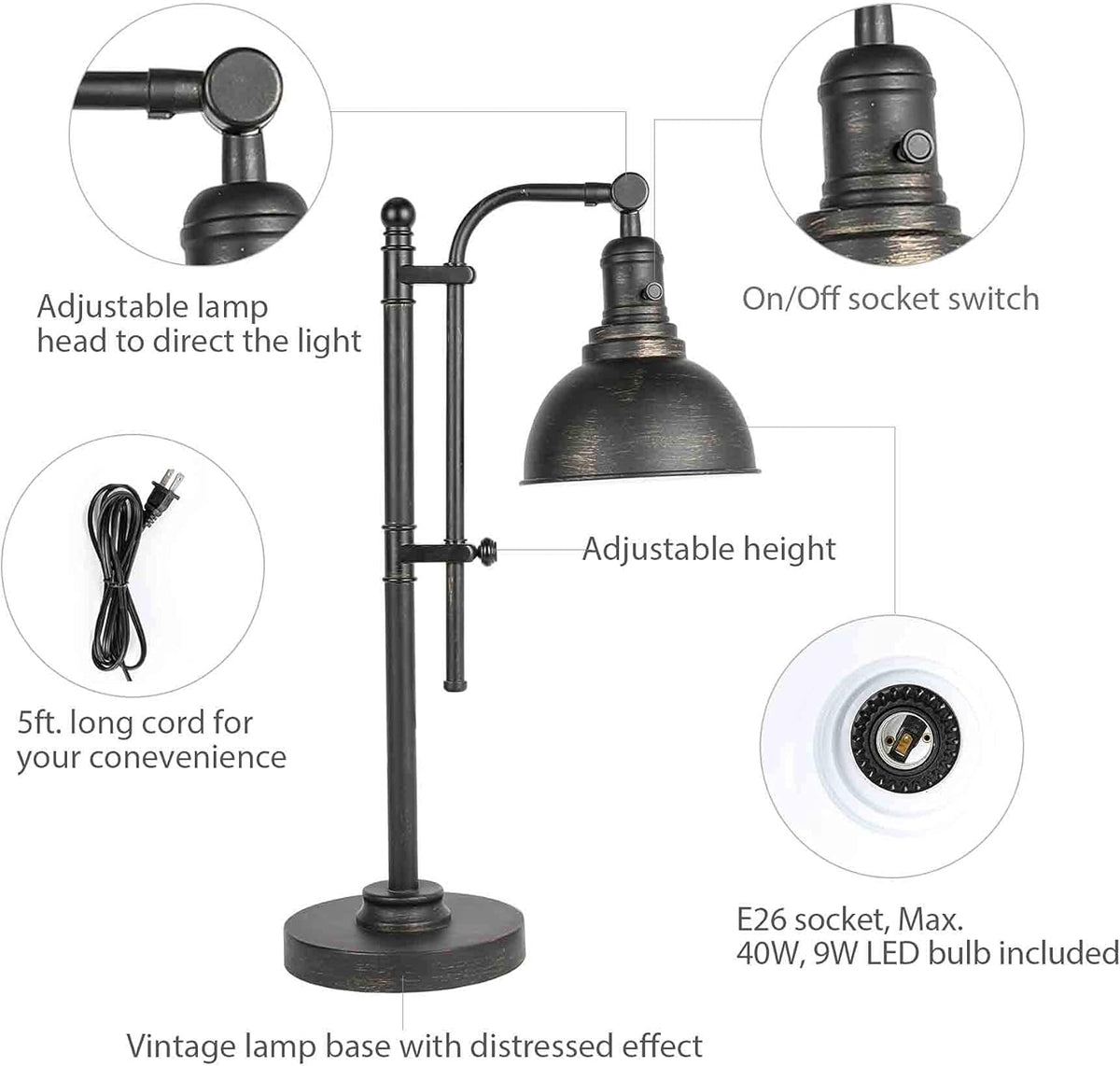 Black Adjustable Metal Desk Lamp A98707