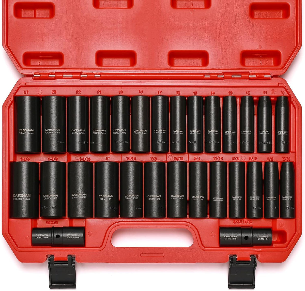 1/2-Inch 29 Pieces Deep Impact Socket Set, CR-MO, Metric & SAE P26671