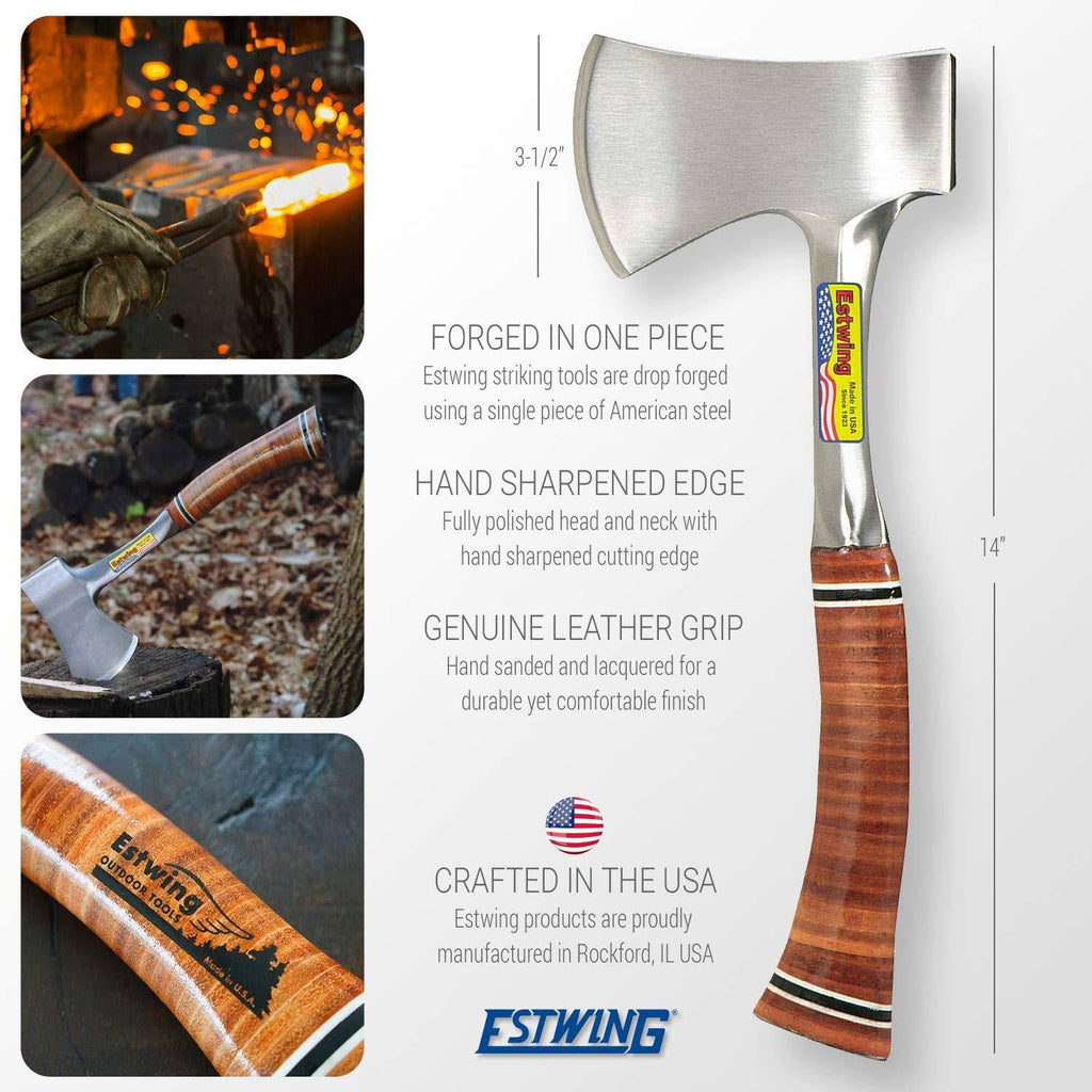 14x22 Forged Steel Camping Hatchet with Leather Grip B5724