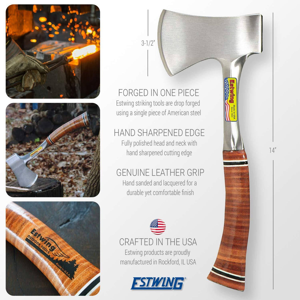 14x22 Forged Steel Camping Hatchet with Leather Grip B5724