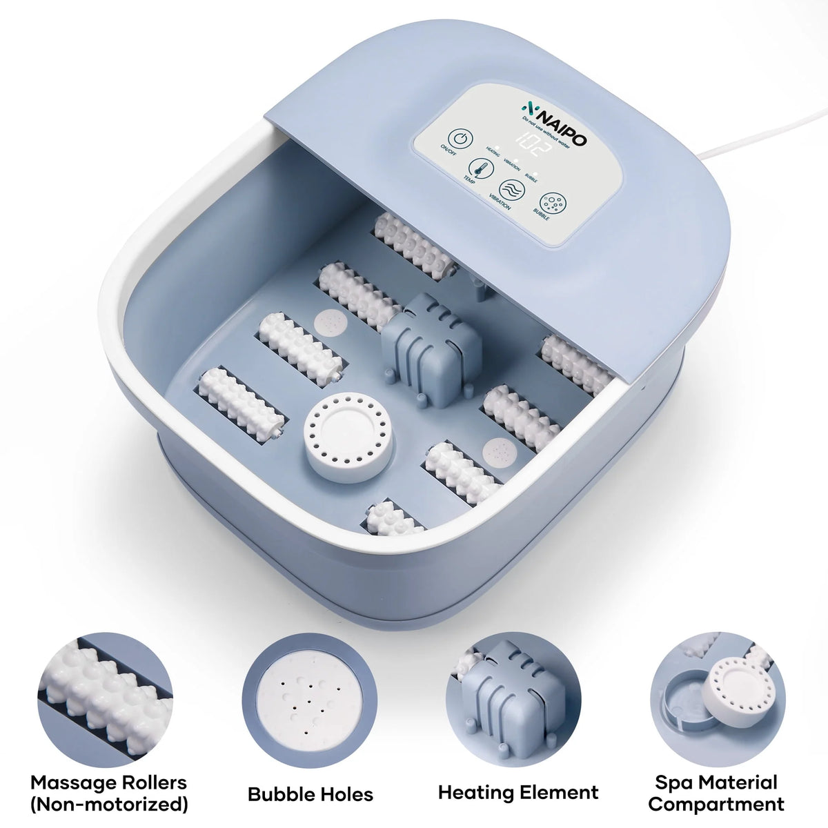 Foot Spa Bath Massager with Heating Bubble Vibration Rollers N40446