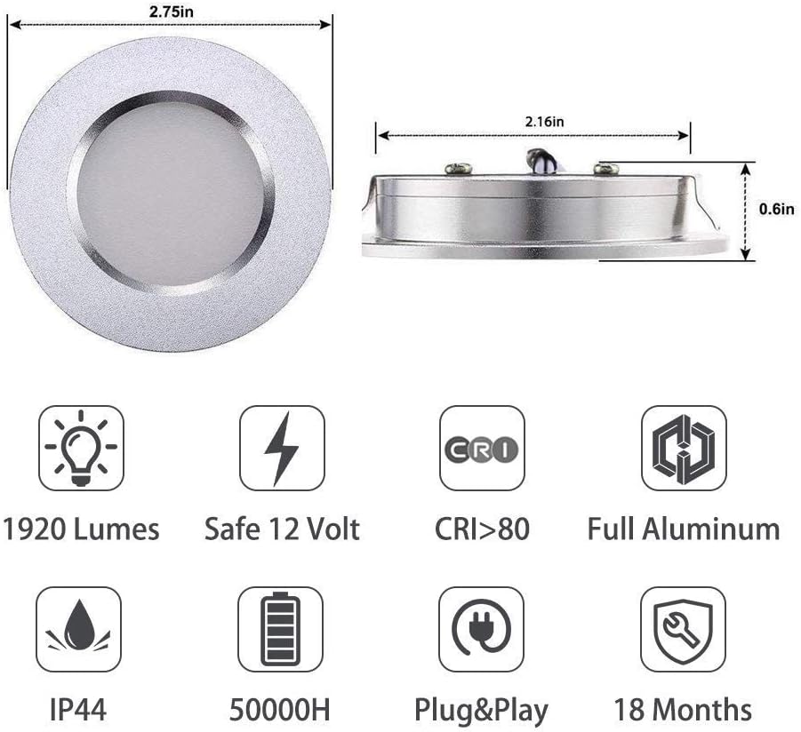 12V Waterproof Ultra-Thin LED Ceiling Light 3000K Warm White 12 Pack I831009