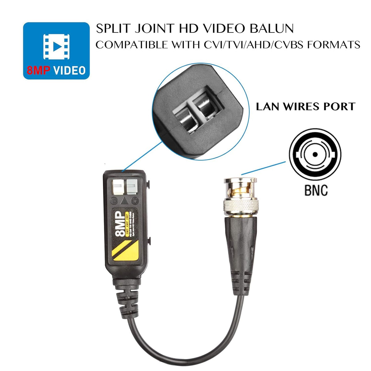 20 Pairs Passive Video Balun Connectors Single Channel BNC CCTV P47556