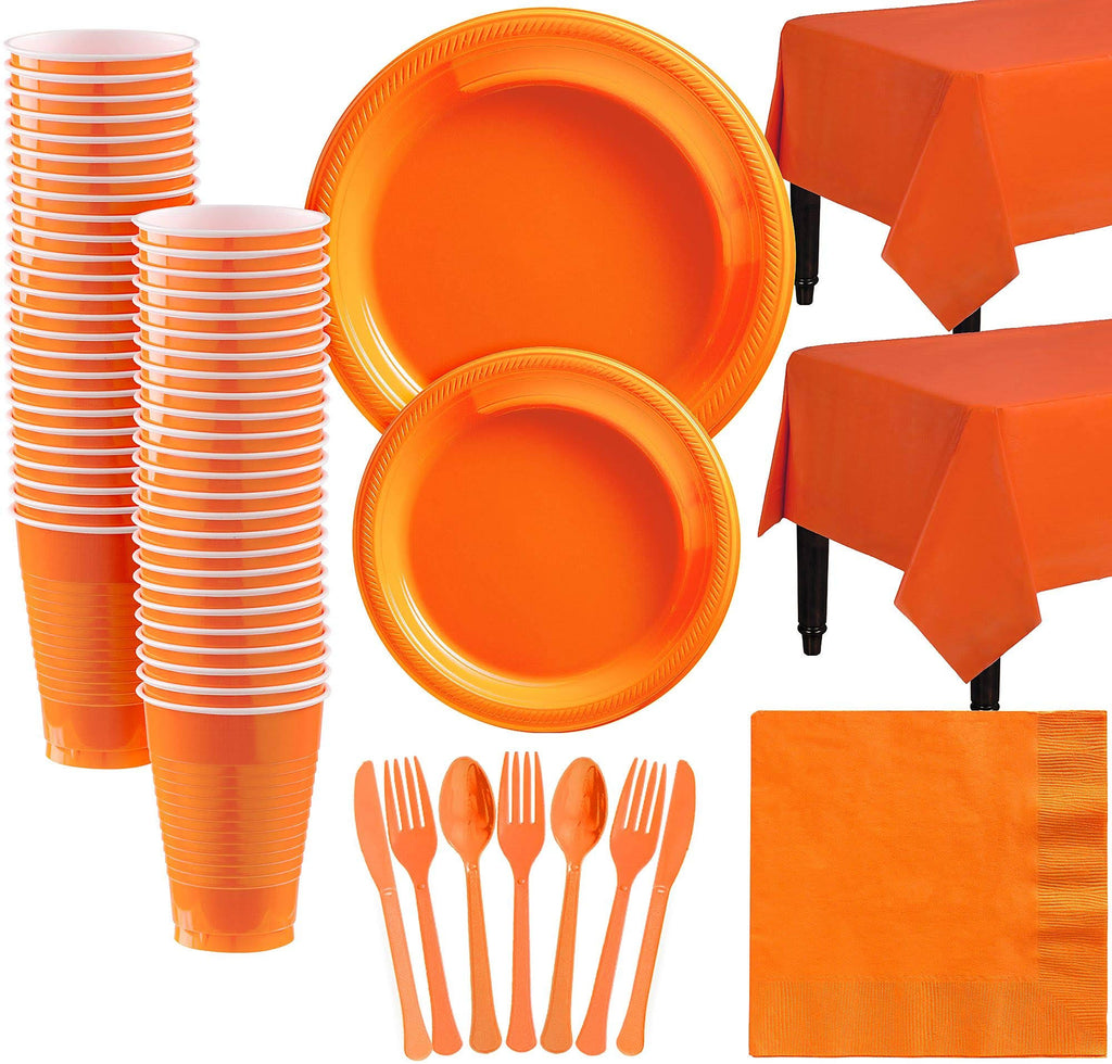 Orange Plastic Tableware Kit for 50 Guests J4222