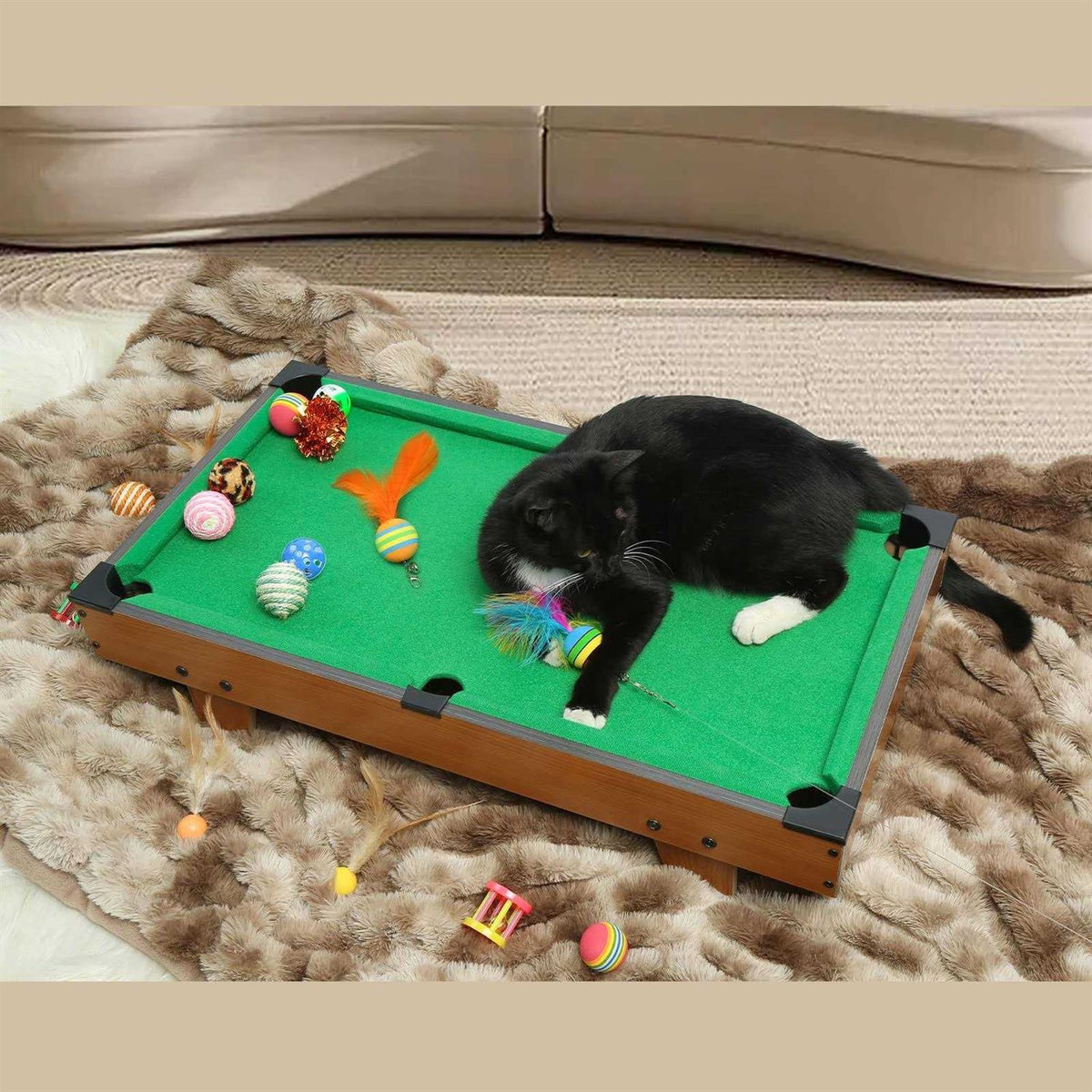 Mini Pool Table for Cat with Feather Teaser K4503