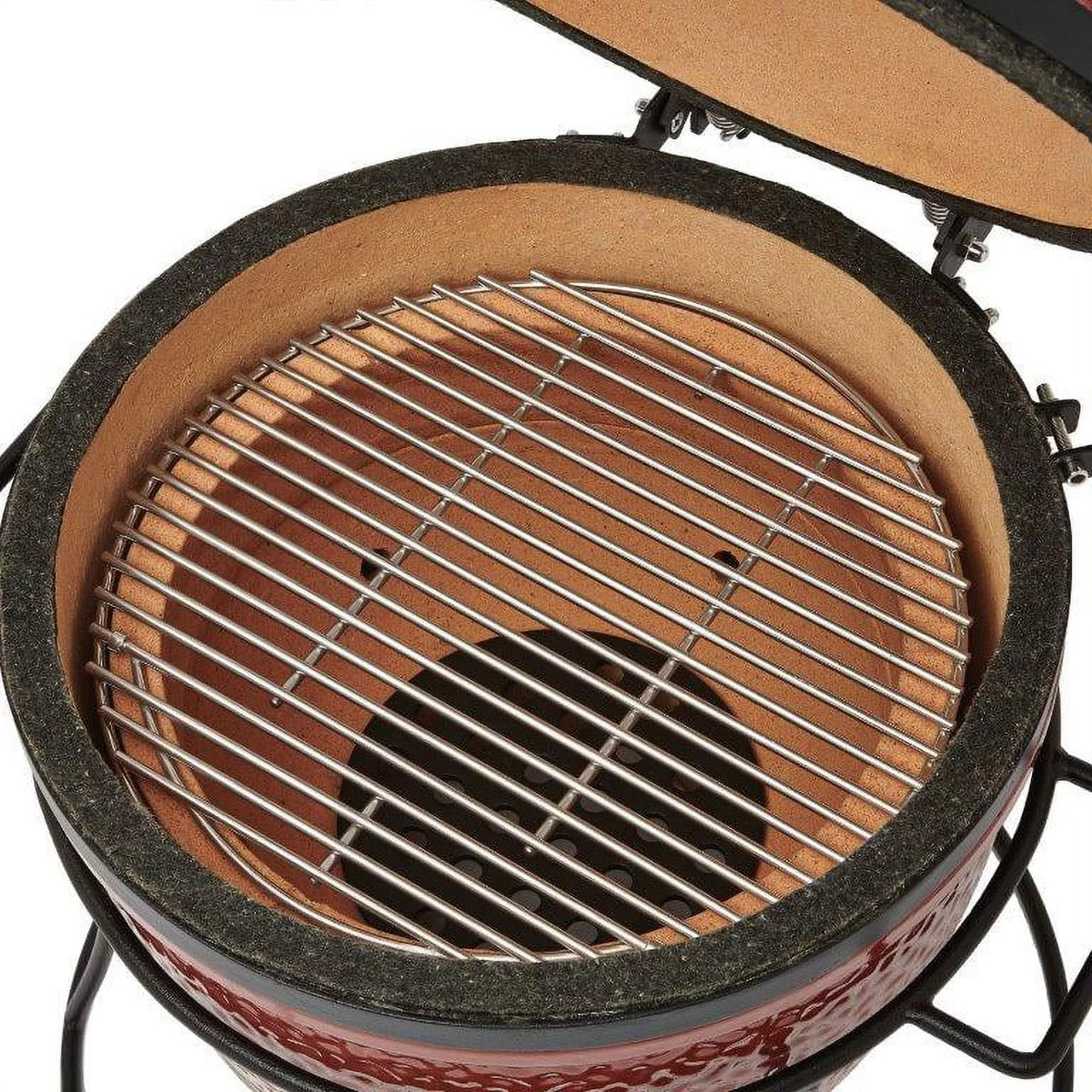 13.5 in. Portable Charcoal Grill in Red with Cast Iron Cart E2037