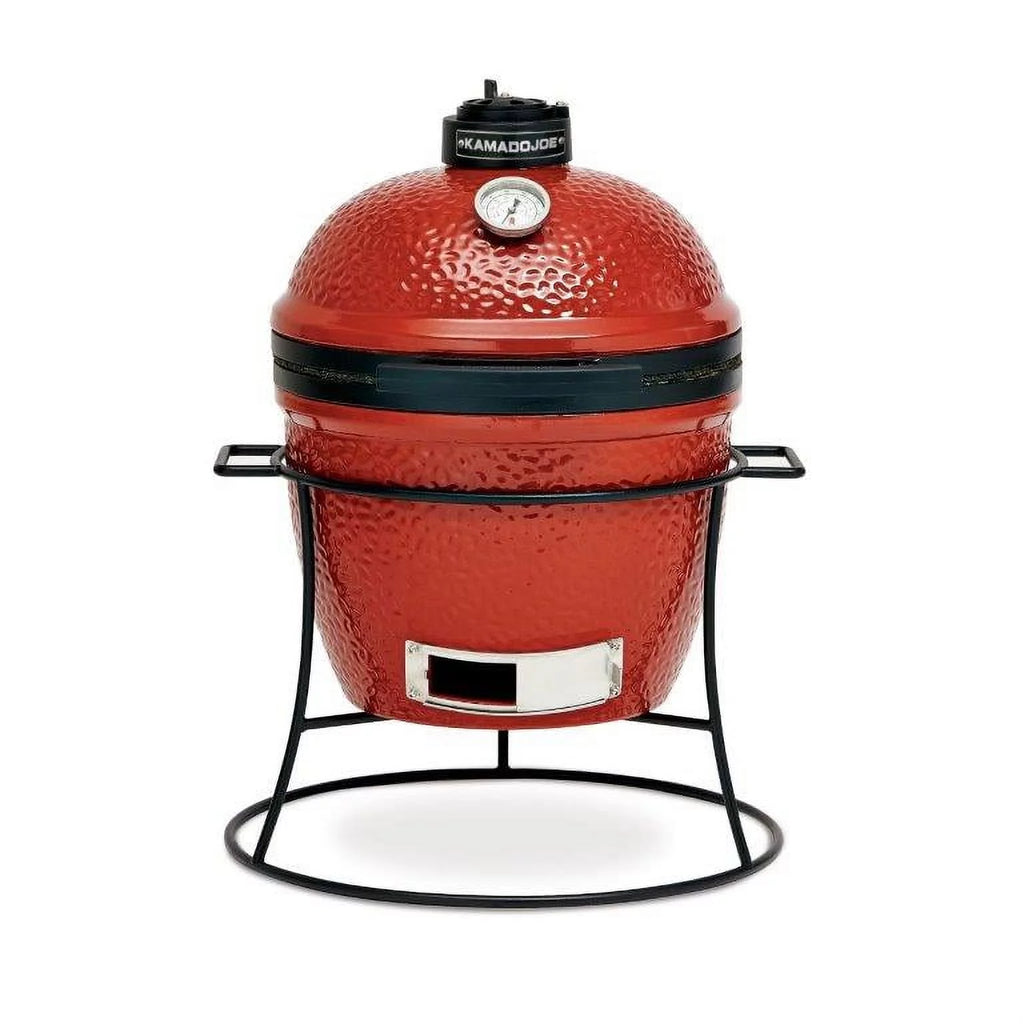13.5 in. Portable Charcoal Grill in Red with Cast Iron Cart E2037