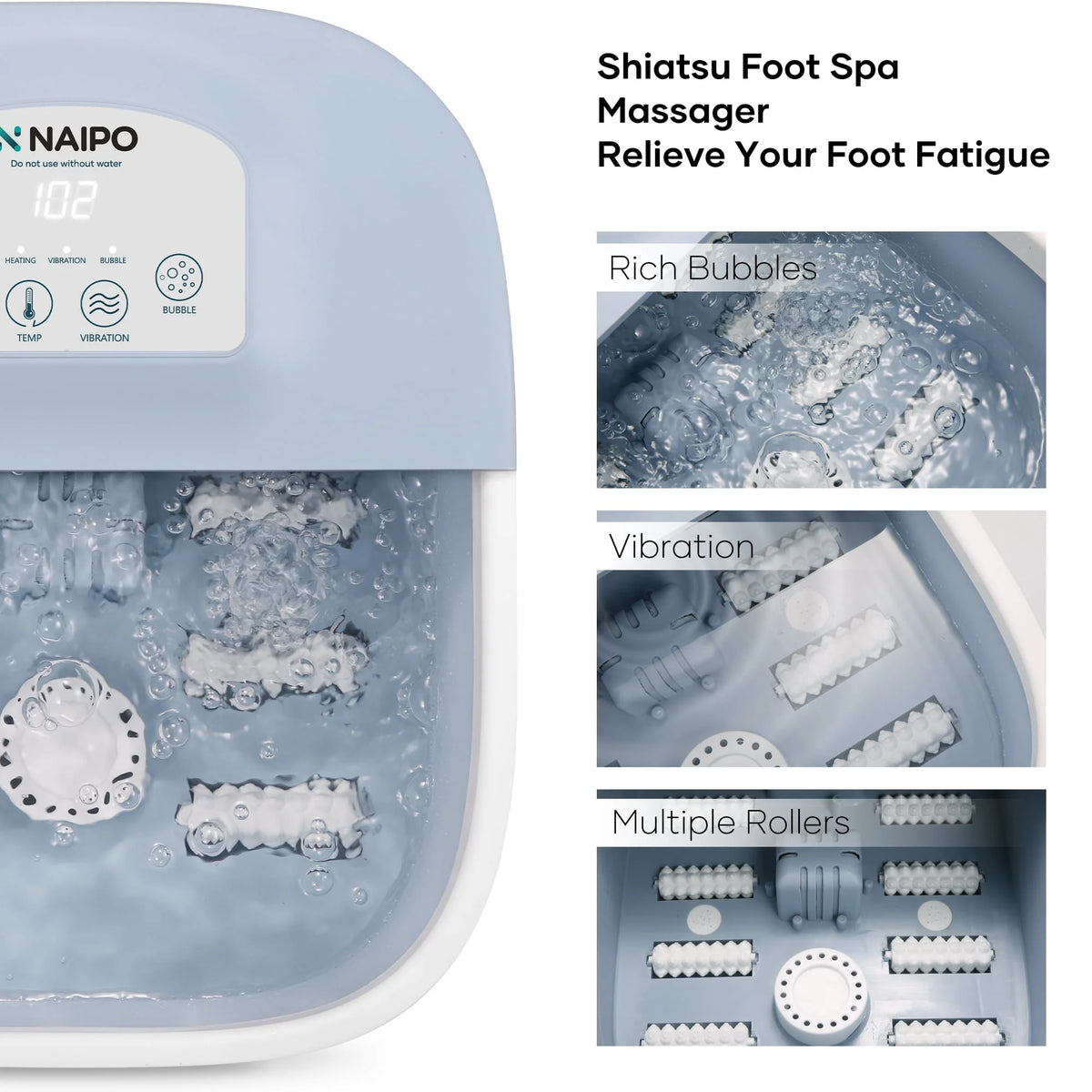 Foot Spa Bath Massager with Heating Bubble Vibration Rollers N40446