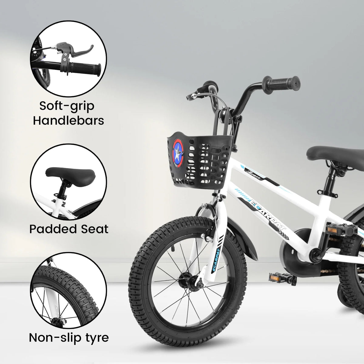 16 Inch Kids Bike with Training Wheels and Basket, White Z6515