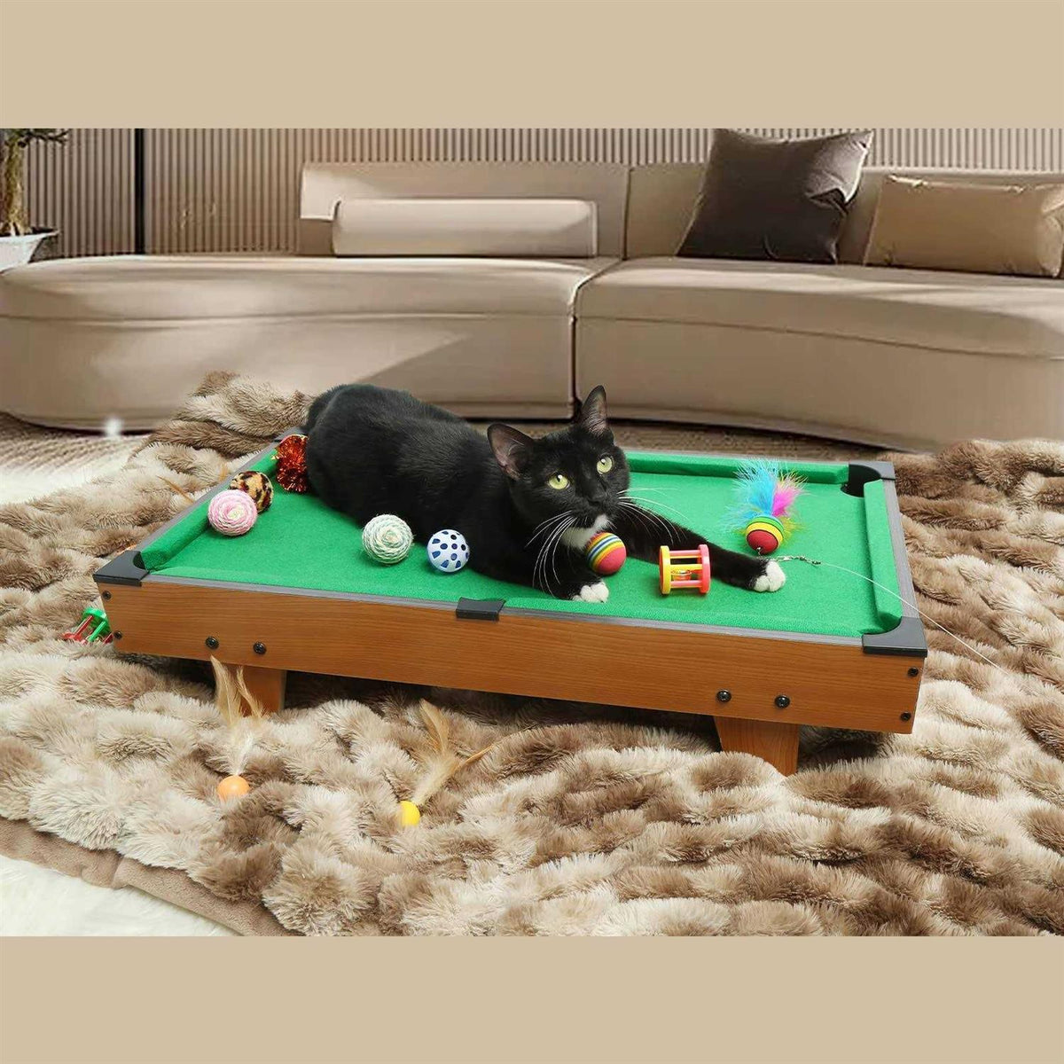Mini Pool Table for Cat with Feather Teaser K4503