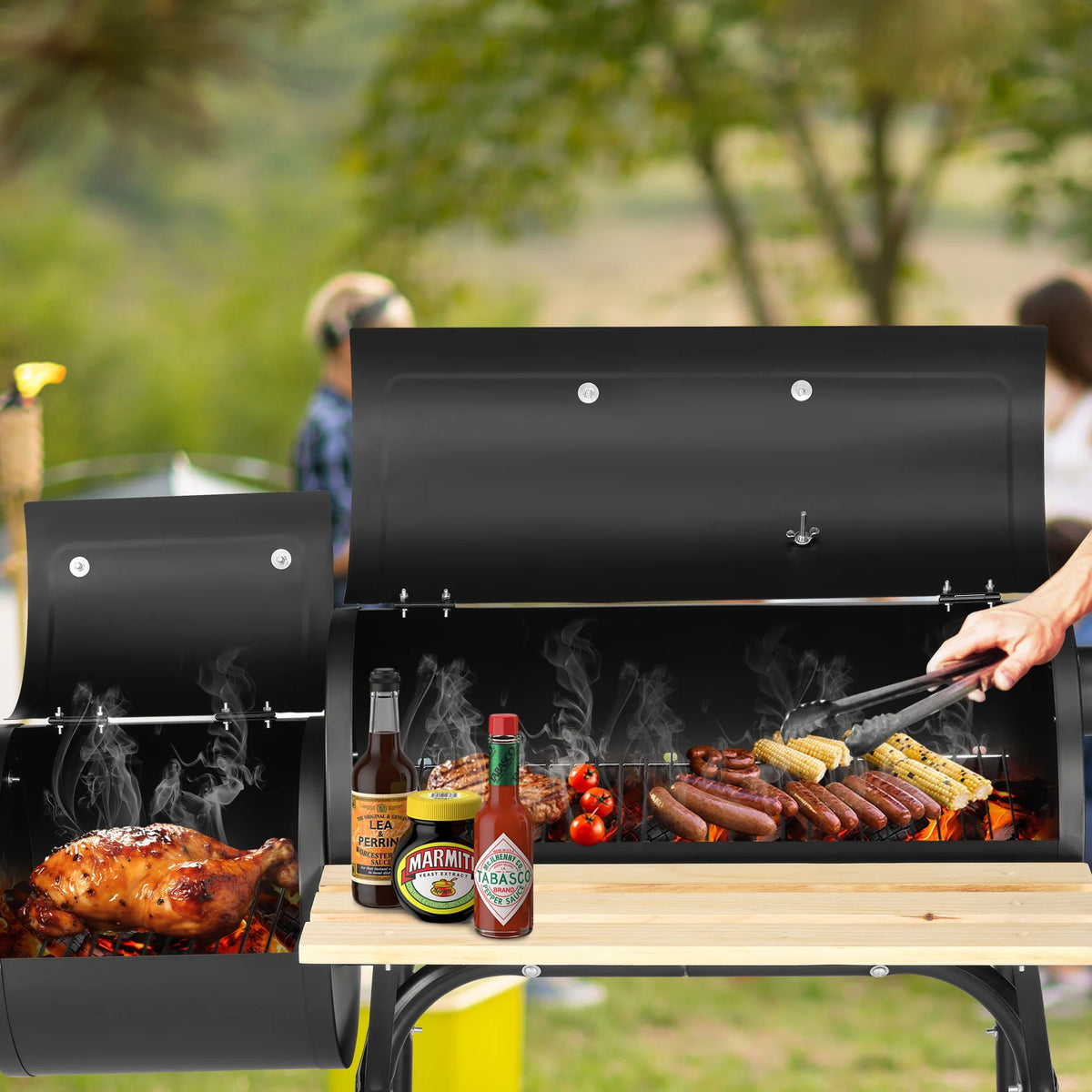 Charcoal Grill with Offset Smoker & Side Table Q794