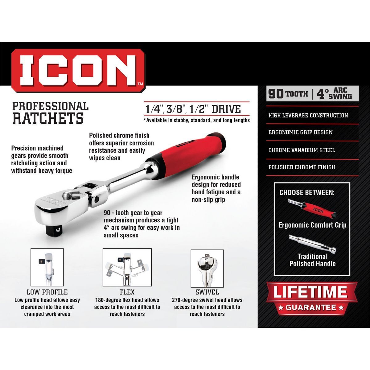 1/2 in. Drive Flex Head Ratchet H303