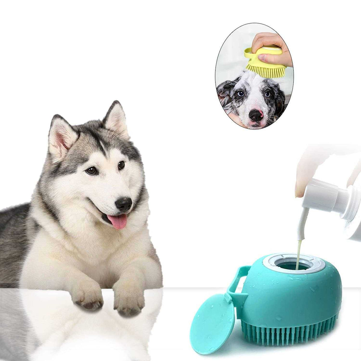Pet Grooming Bath Massage Brush with Soap Dispenser H130