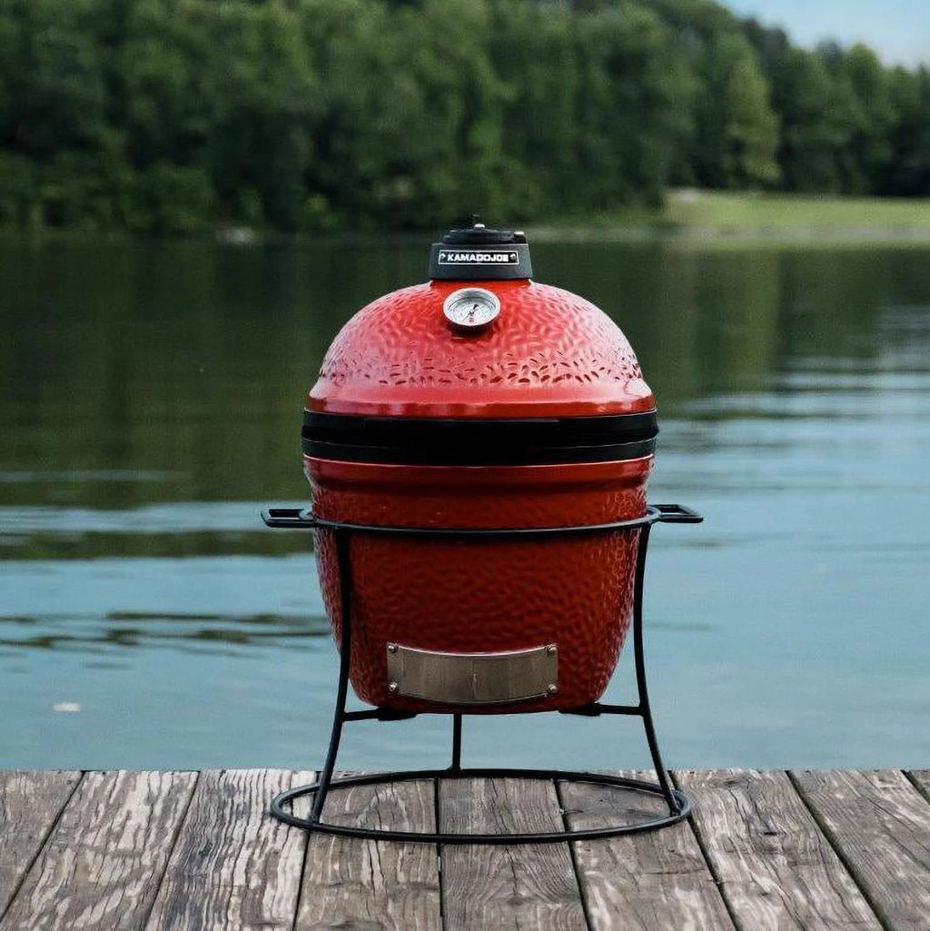 13.5 in. Portable Charcoal Grill in Red with Cast Iron Cart E2037