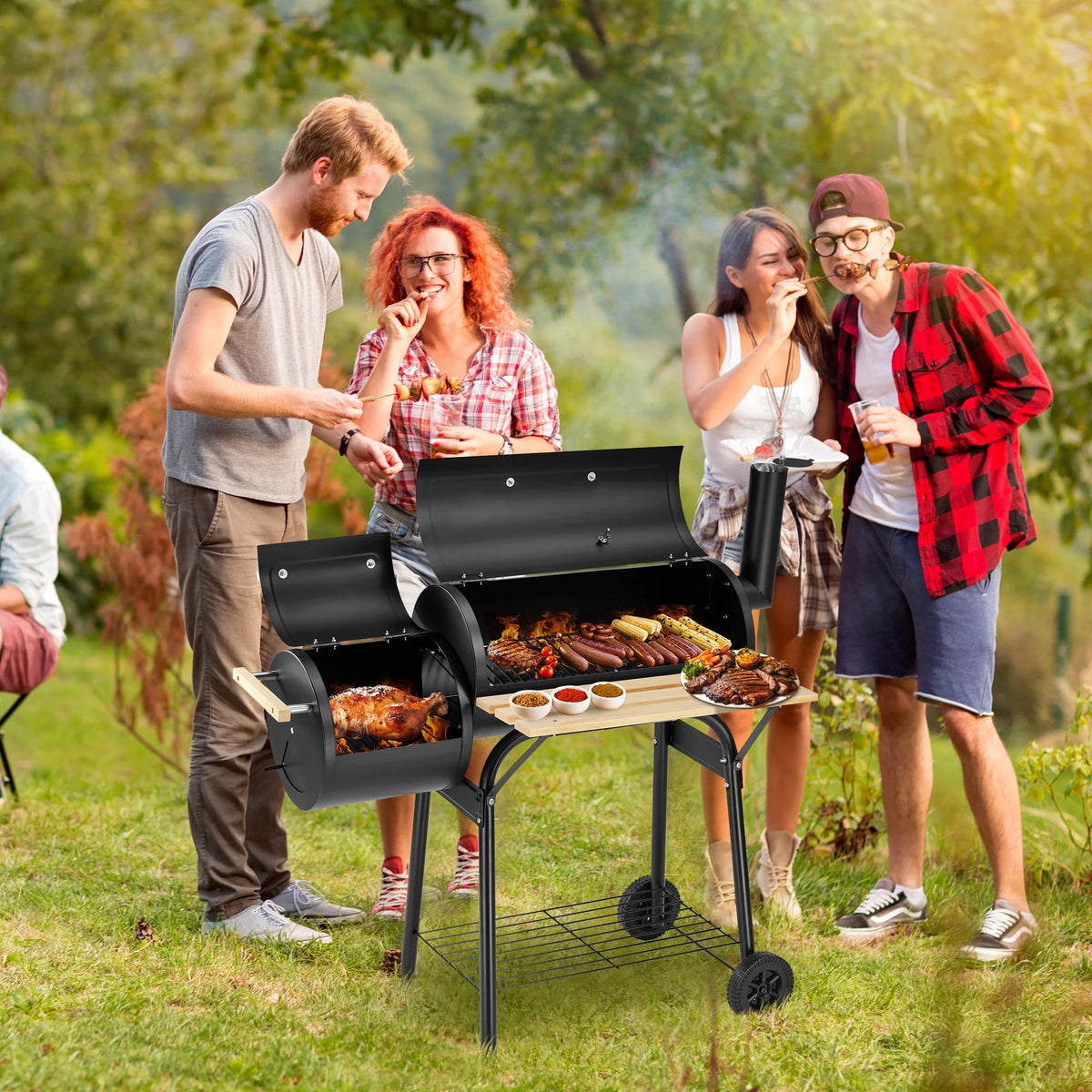 Charcoal Grill with Offset Smoker & Side Table Q794