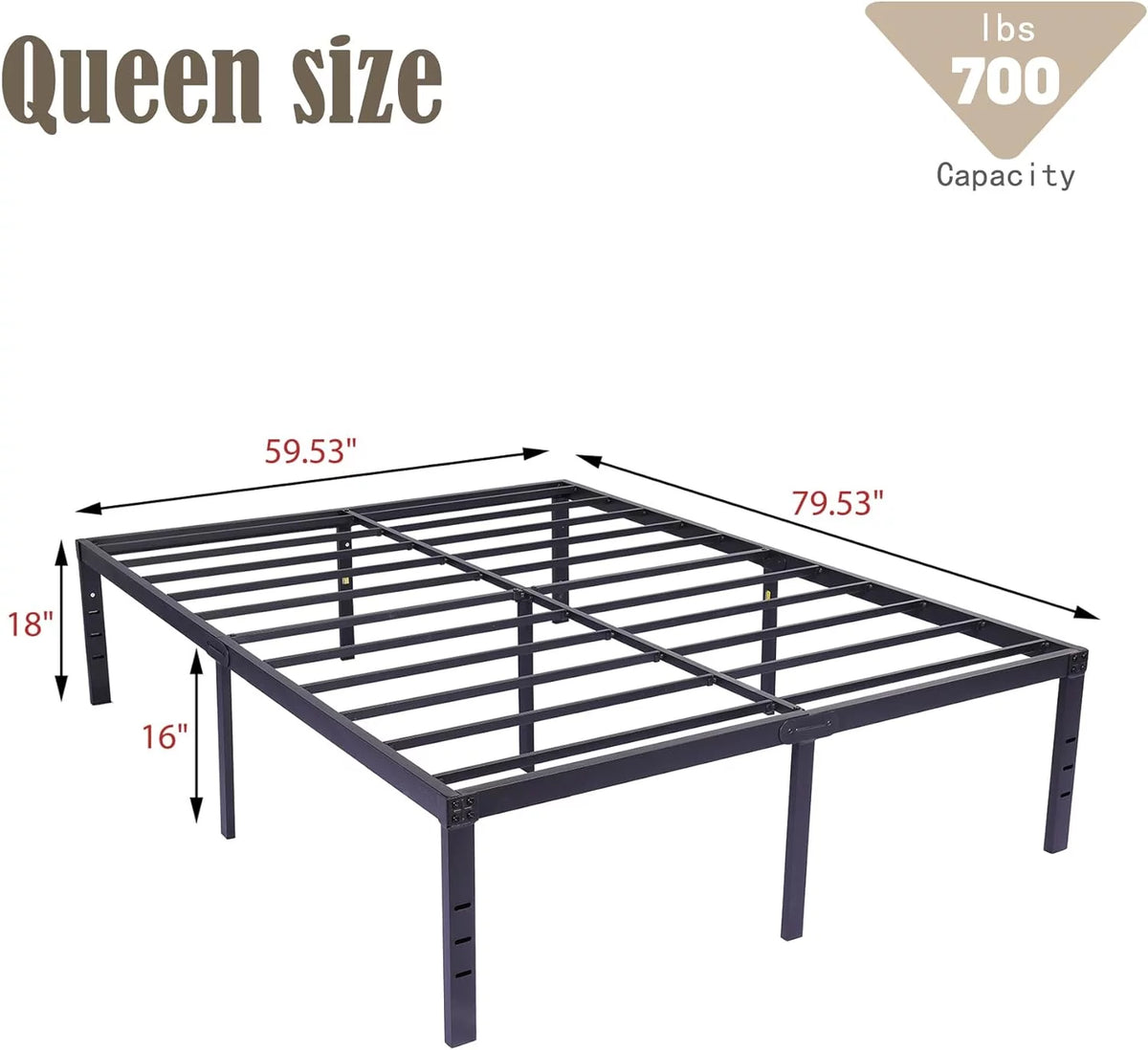 18 Inch Queen Size Metal Bed Frame R4272
